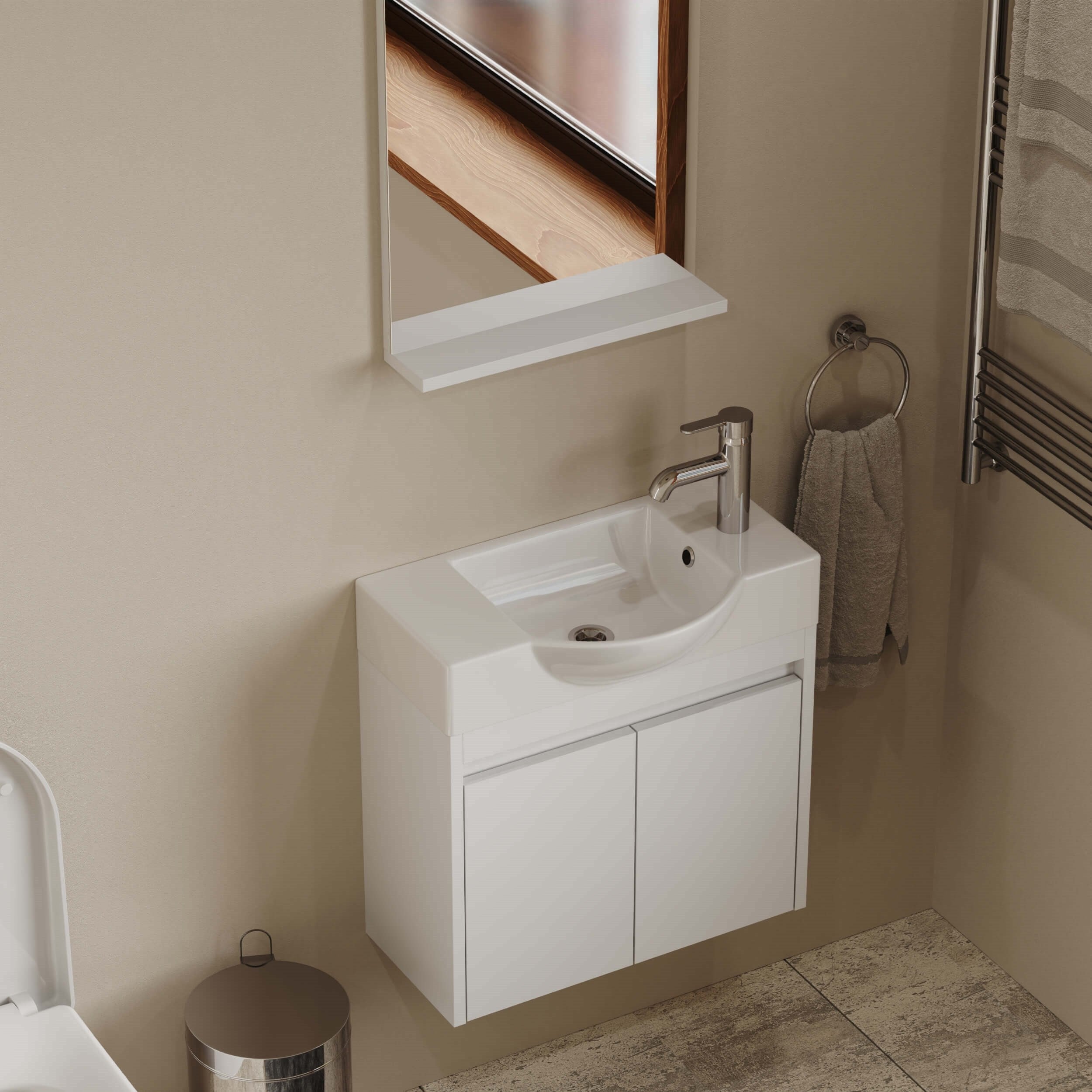 Aqua Bagno Minizia Banyo Dolabı 55 x 32  cm. Beyaz,Lavabo Dahil | ABS.50.35.01.03