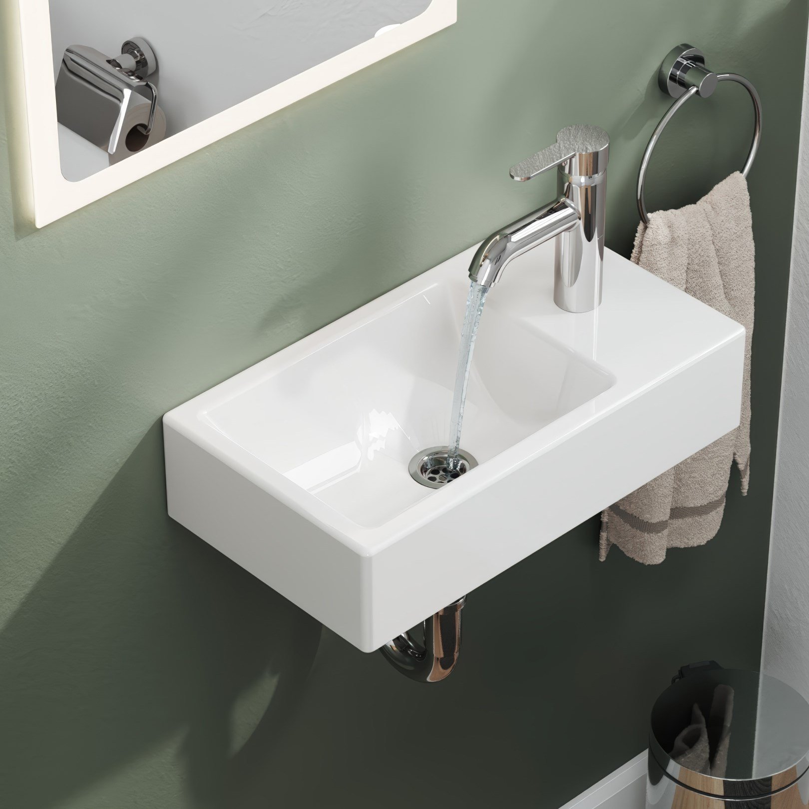 Aqua Bagno Minizia Lavabo Beyaz 45x26x10 cm – Sağdan Delikli, Taşma Delikli, 10 Yıl Garantili  |