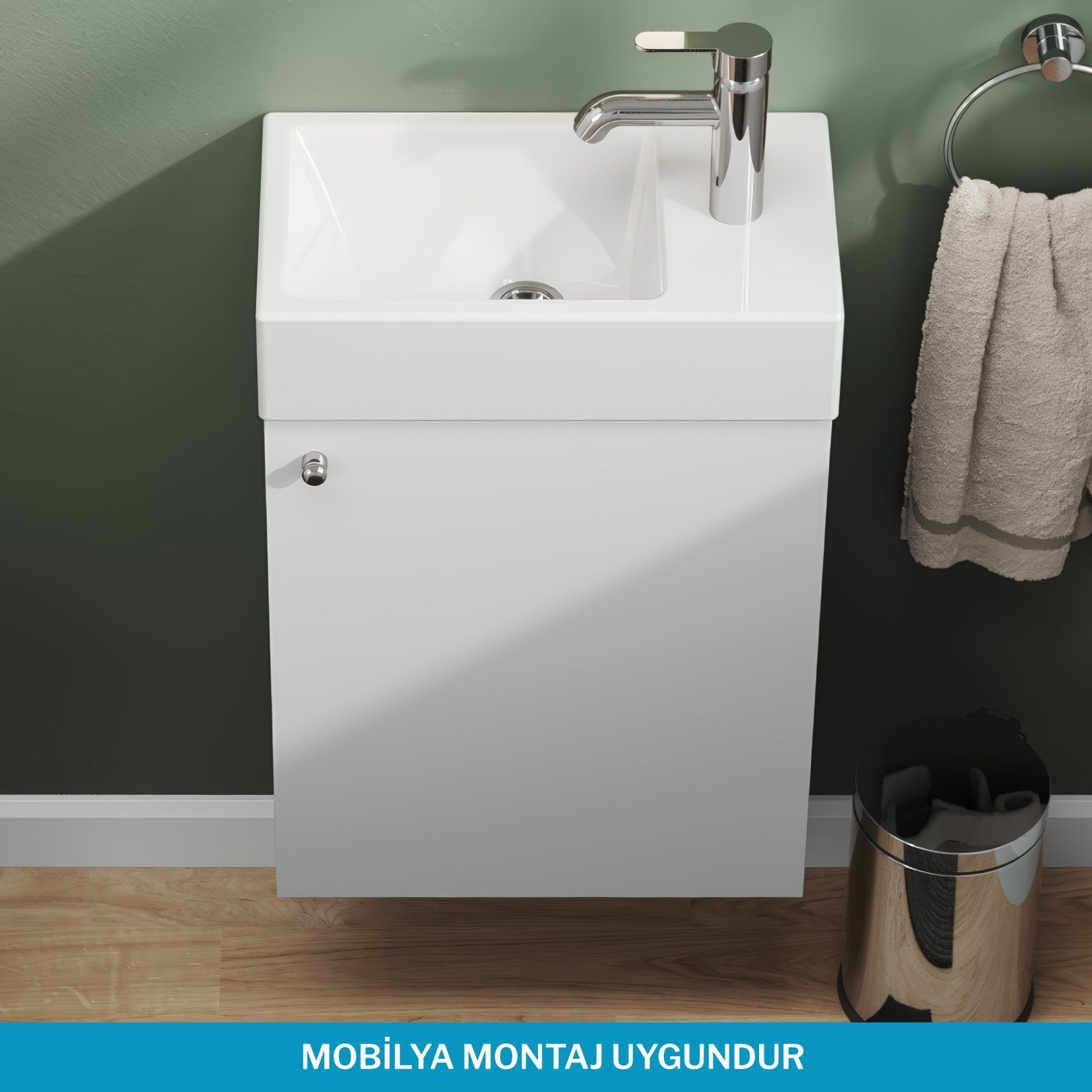 Aqua Bagno Minizia Lavabo Beyaz 45x26x10 cm – Sağdan Delikli, Taşma Delikli, 10 Yıl Garantili  |