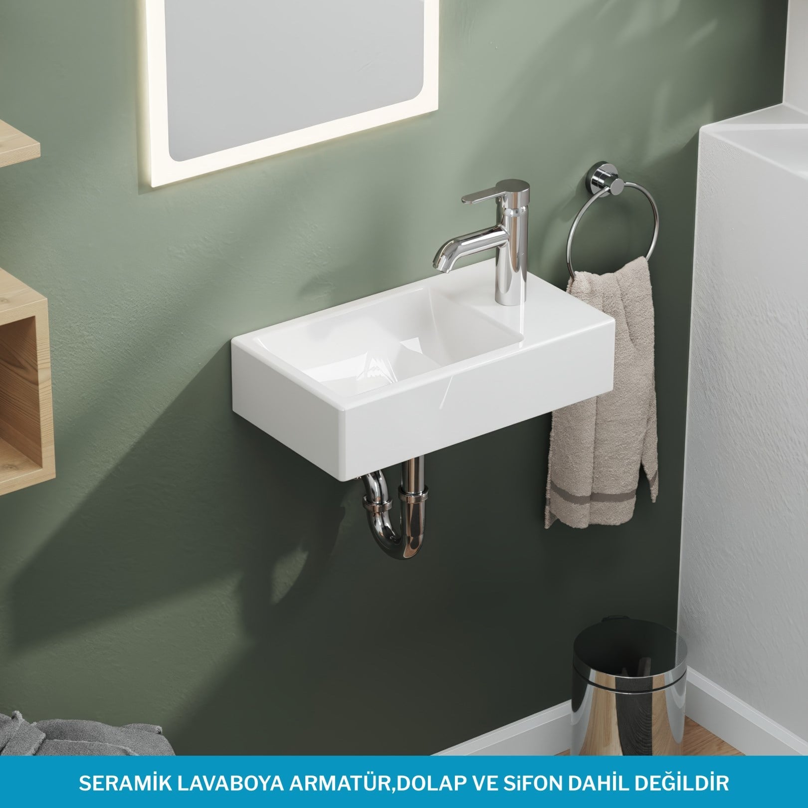 Aqua Bagno Minizia Lavabo Beyaz 45x26x10 cm – Sağdan Delikli, Taşma Delikli, 10 Yıl Garantili  |