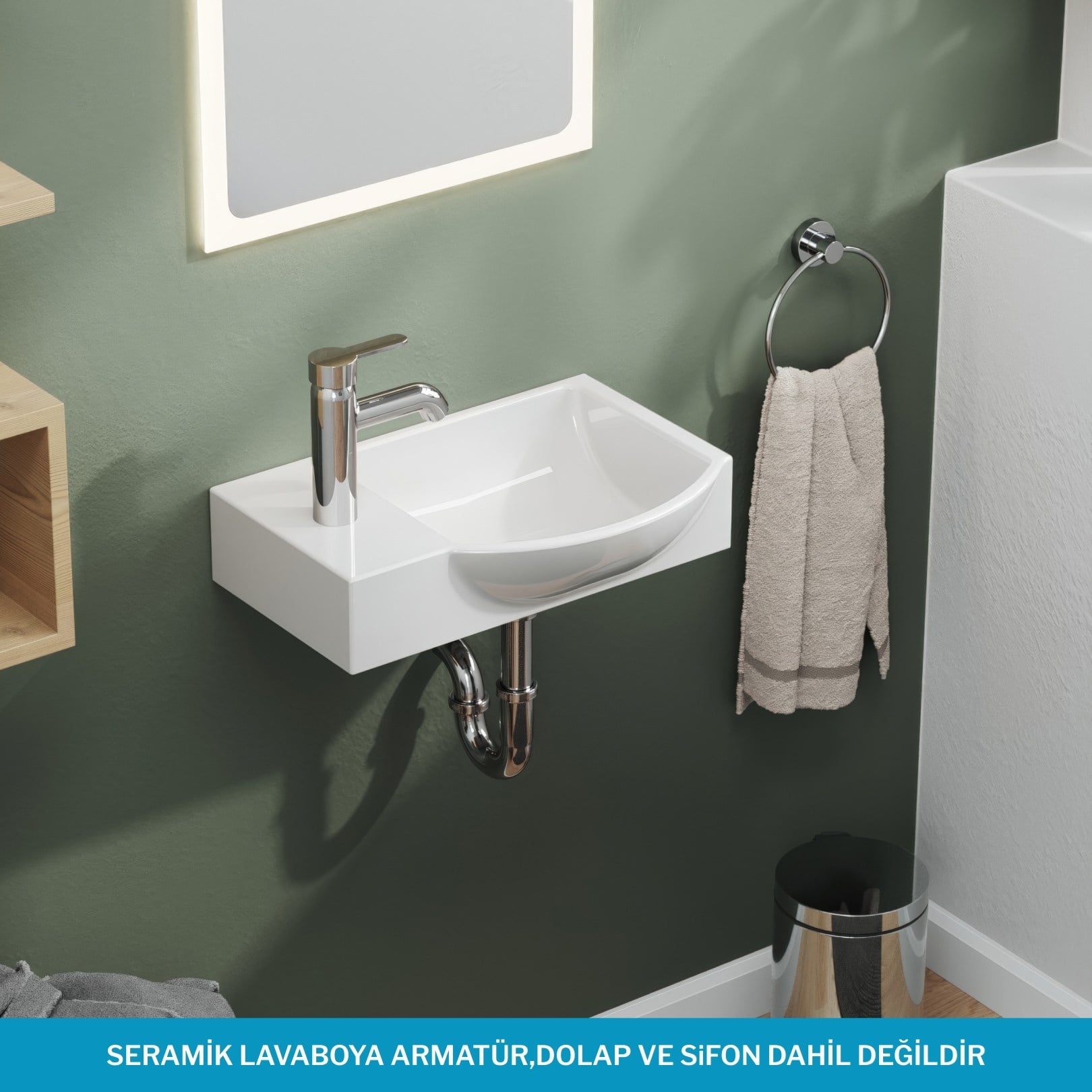 Aqua Bagno Minizia Lavabo Beyaz 45x32x10 cm – Soldan Delikli, Taşma Delikli, 10 Yıl Garantili 