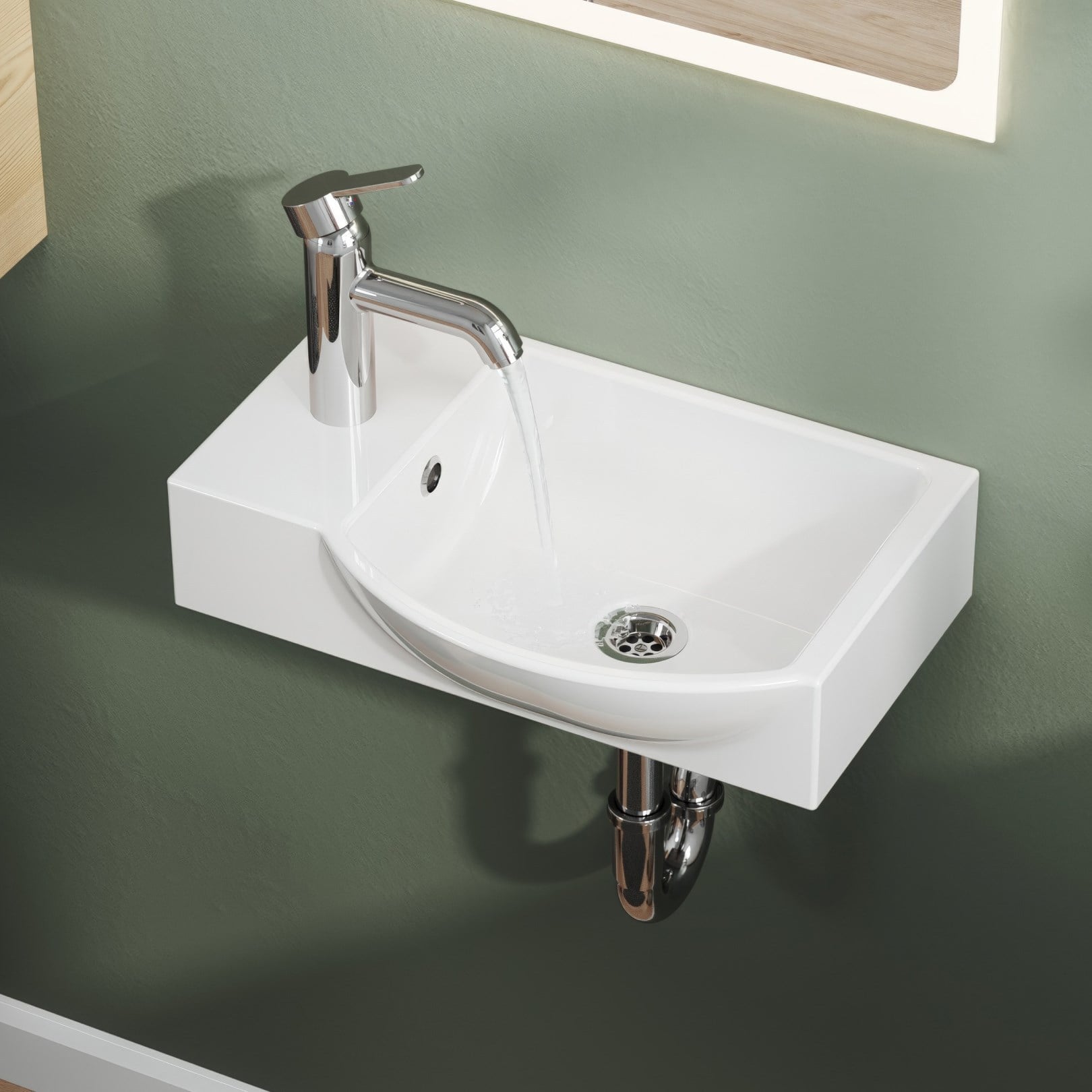 Aqua Bagno Minizia Lavabo Beyaz 45x32x10 cm – Soldan Delikli, Taşma Delikli, 10 Yıl Garantili 