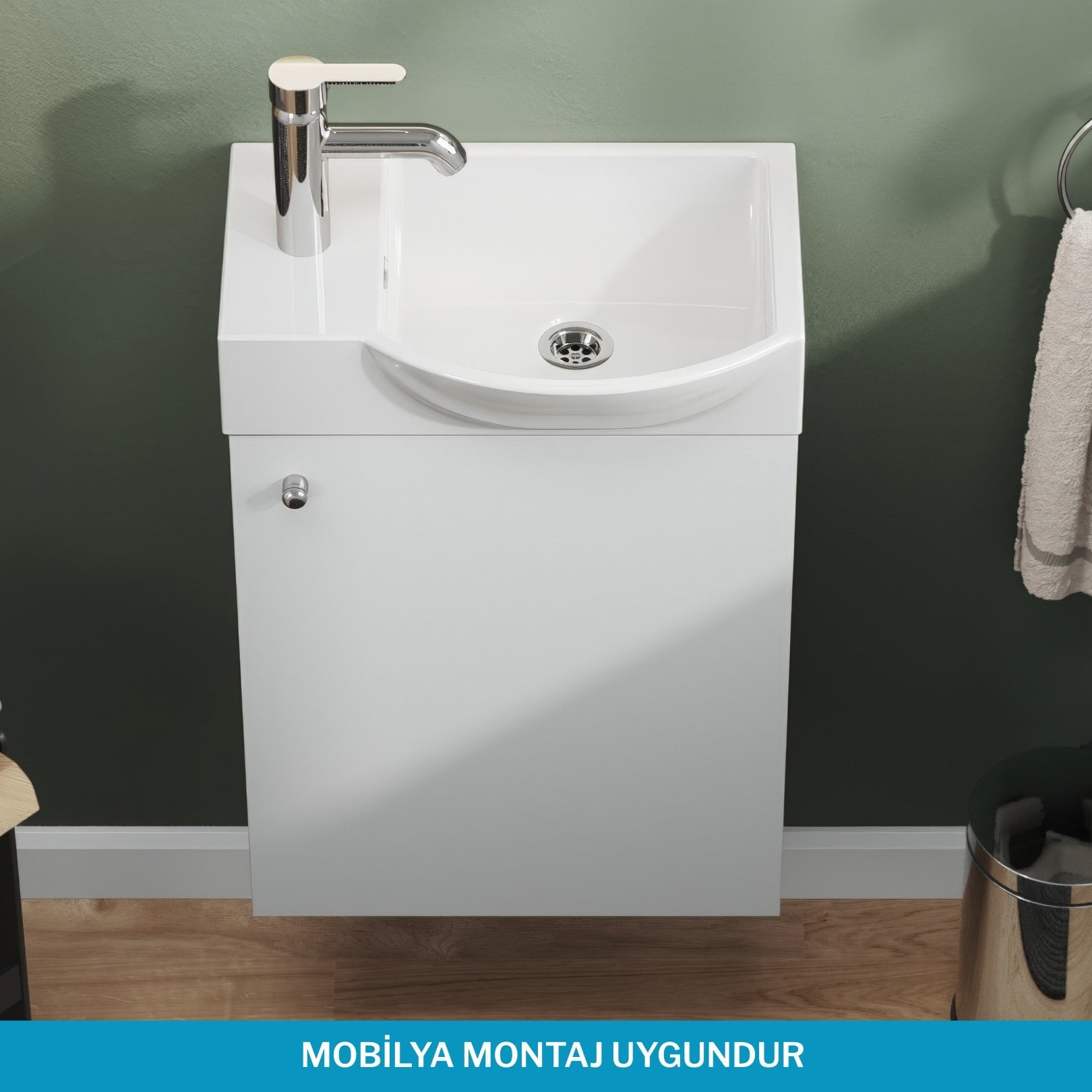 Aqua Bagno Minizia Lavabo Beyaz 45x32x10 cm – Soldan Delikli, Taşma Delikli, 10 Yıl Garantili 