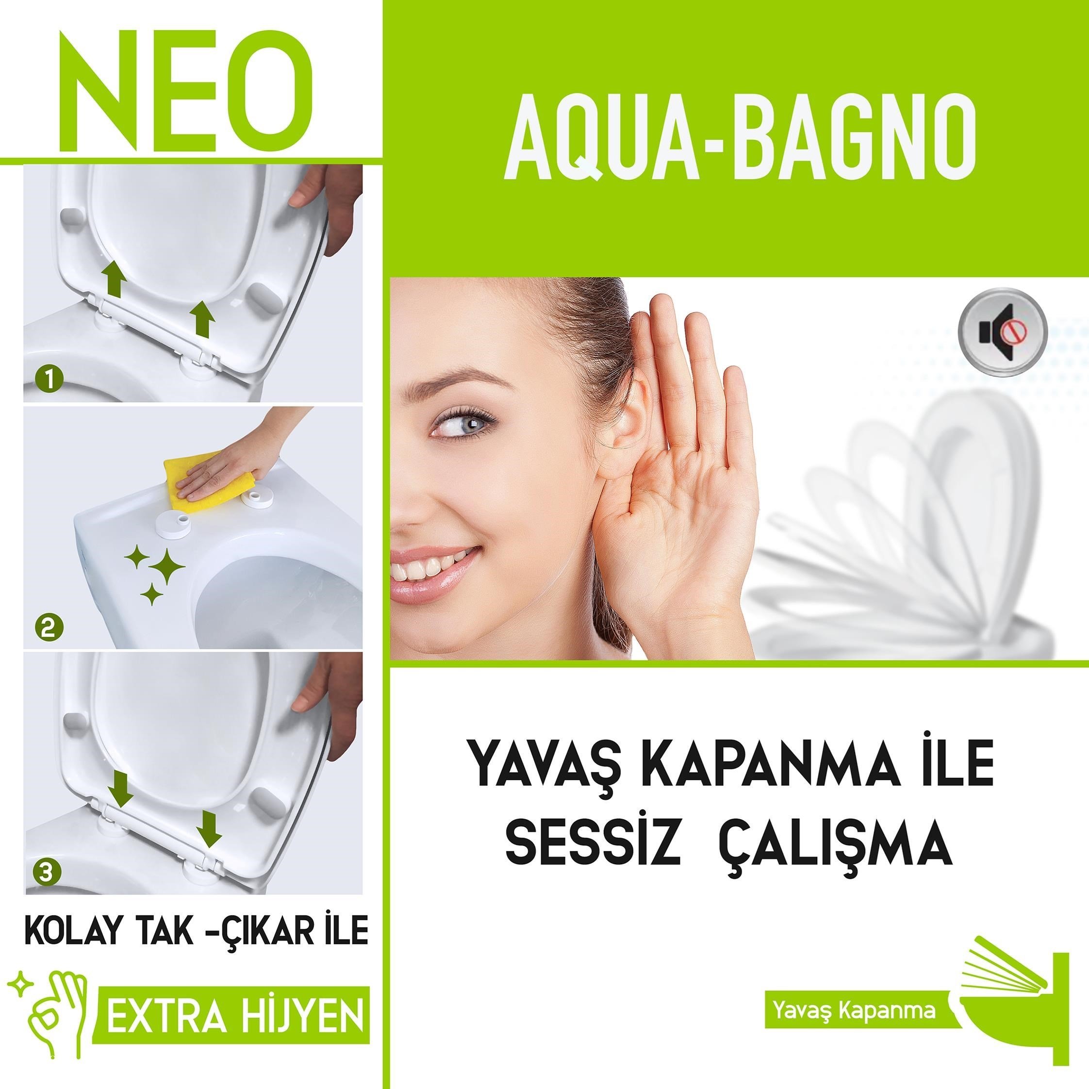 Aqua Bagno, Neo Klozet Kapağı, Beyaz, Yavaş Kapanan, PP | 90.99.50.08