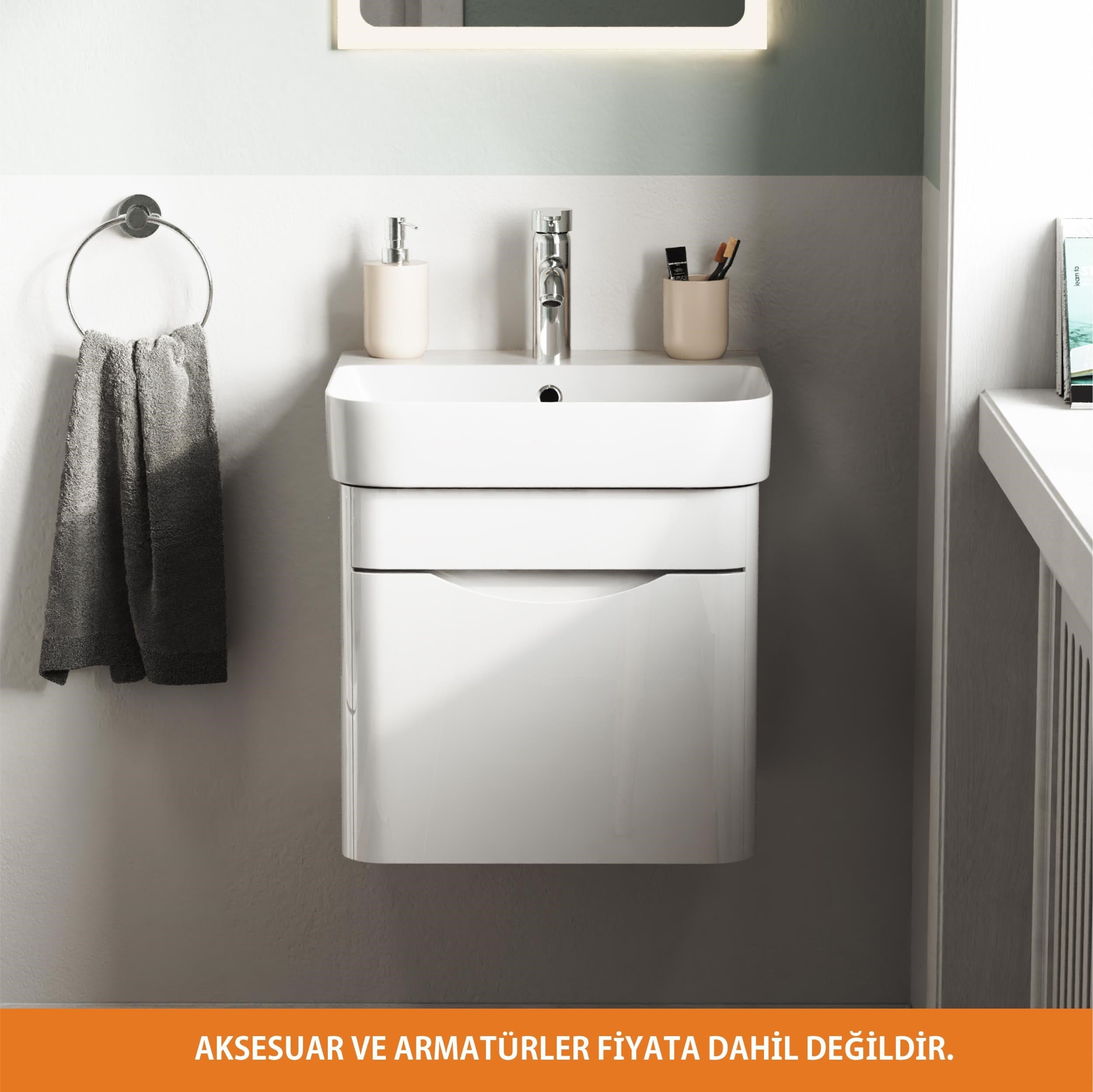 Aqua Bagno Piccolo 2.0 Alt Dolap  48 cm. Parlak Beyaz -Lavabo dahil