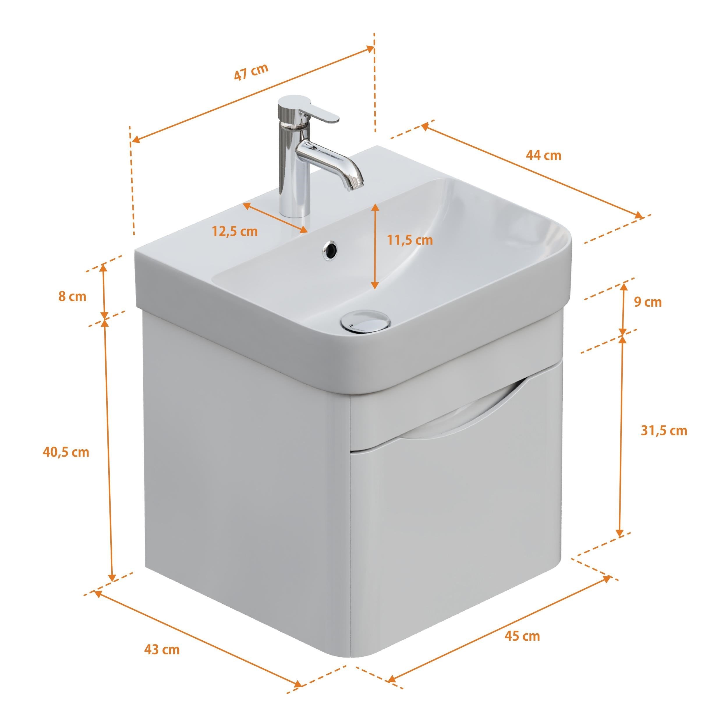 Aqua Bagno Piccolo 2.0 Alt Dolap  48 cm. Parlak Beyaz -Lavabo dahil