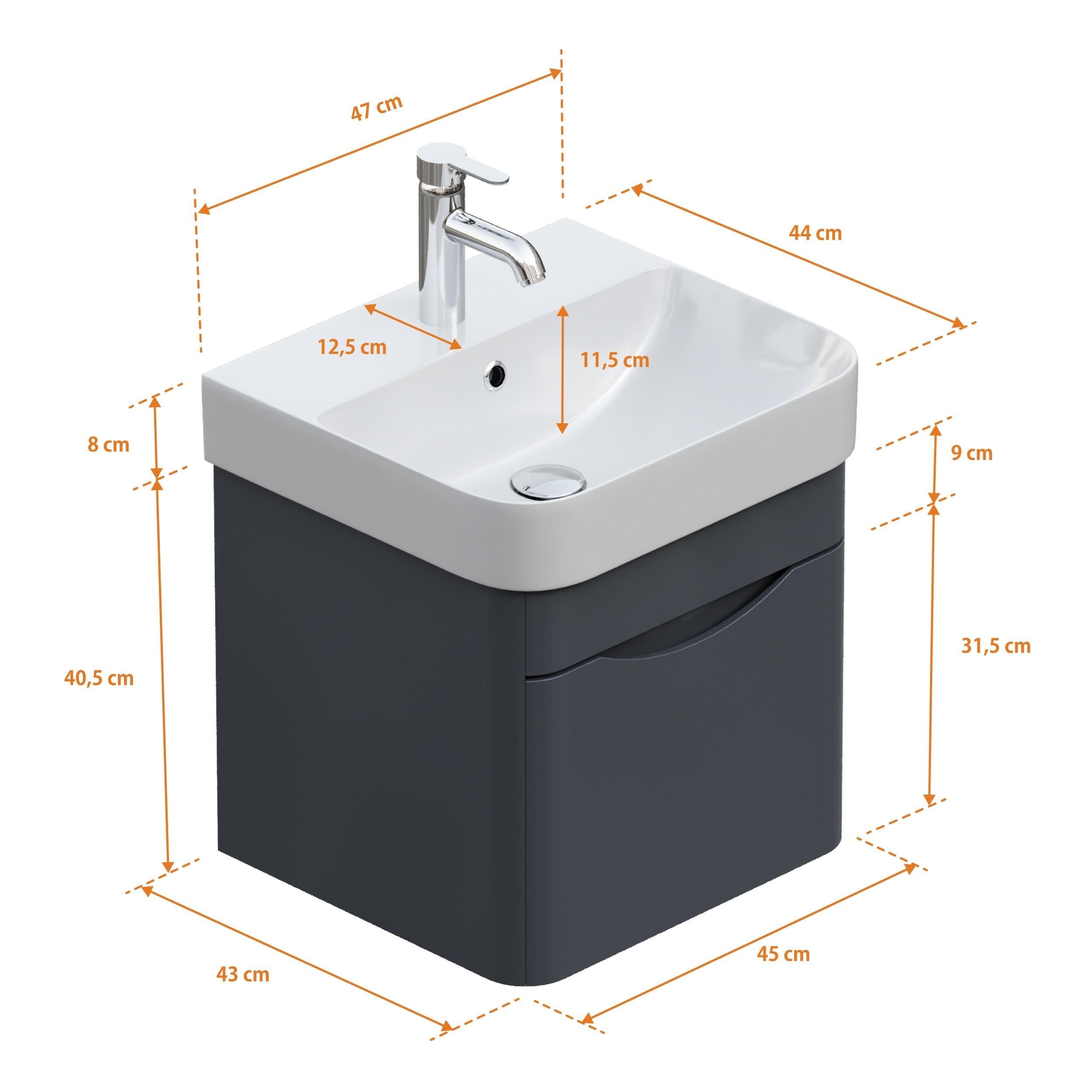 Aqua Bagno Piccolo 2.0 Alt Dolap  48 cm. Antrasit Gri Parlak-Lavabo dahil