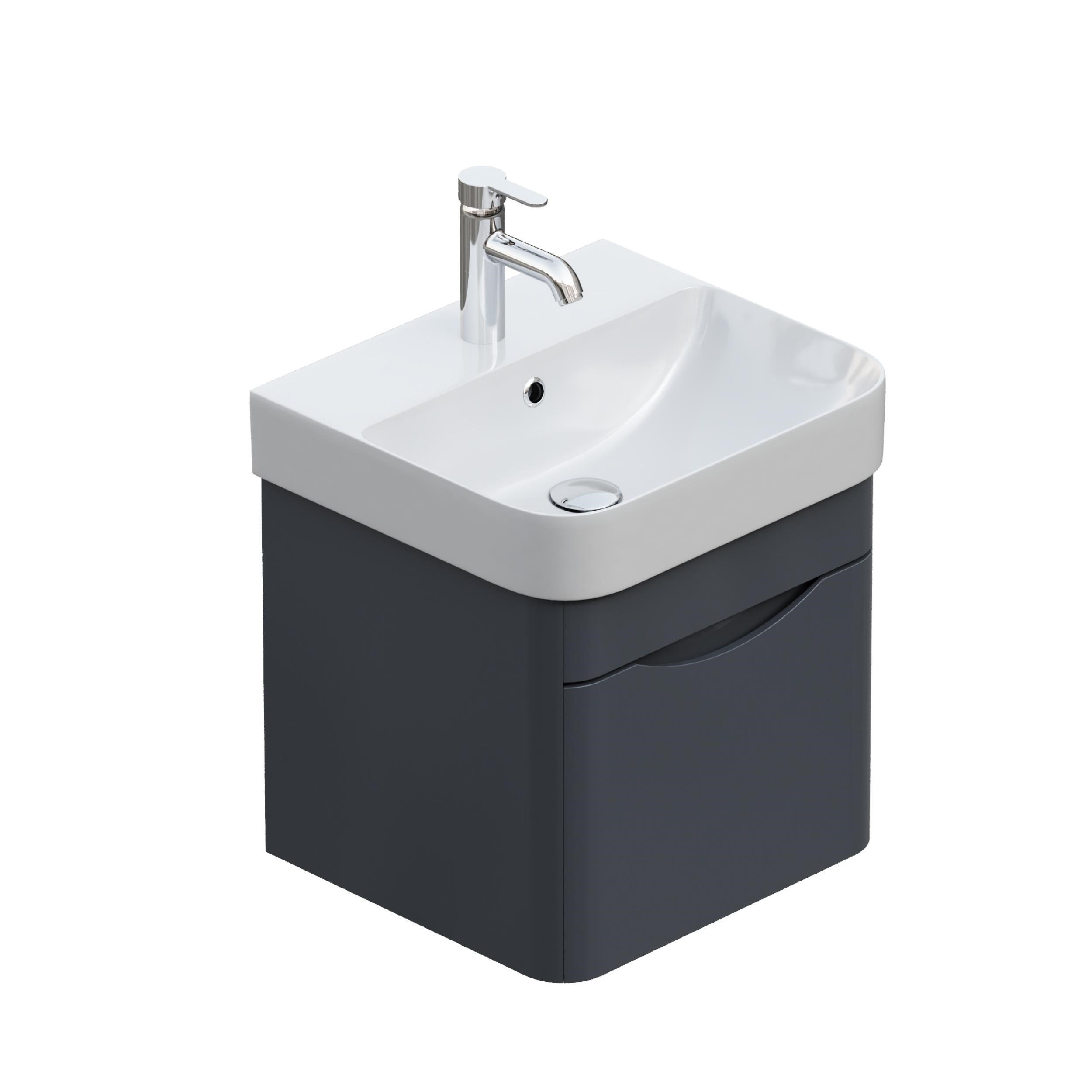 Aqua Bagno Piccolo 2.0 Alt Dolap  48 cm. Antrasit Gri Parlak-Lavabo dahil