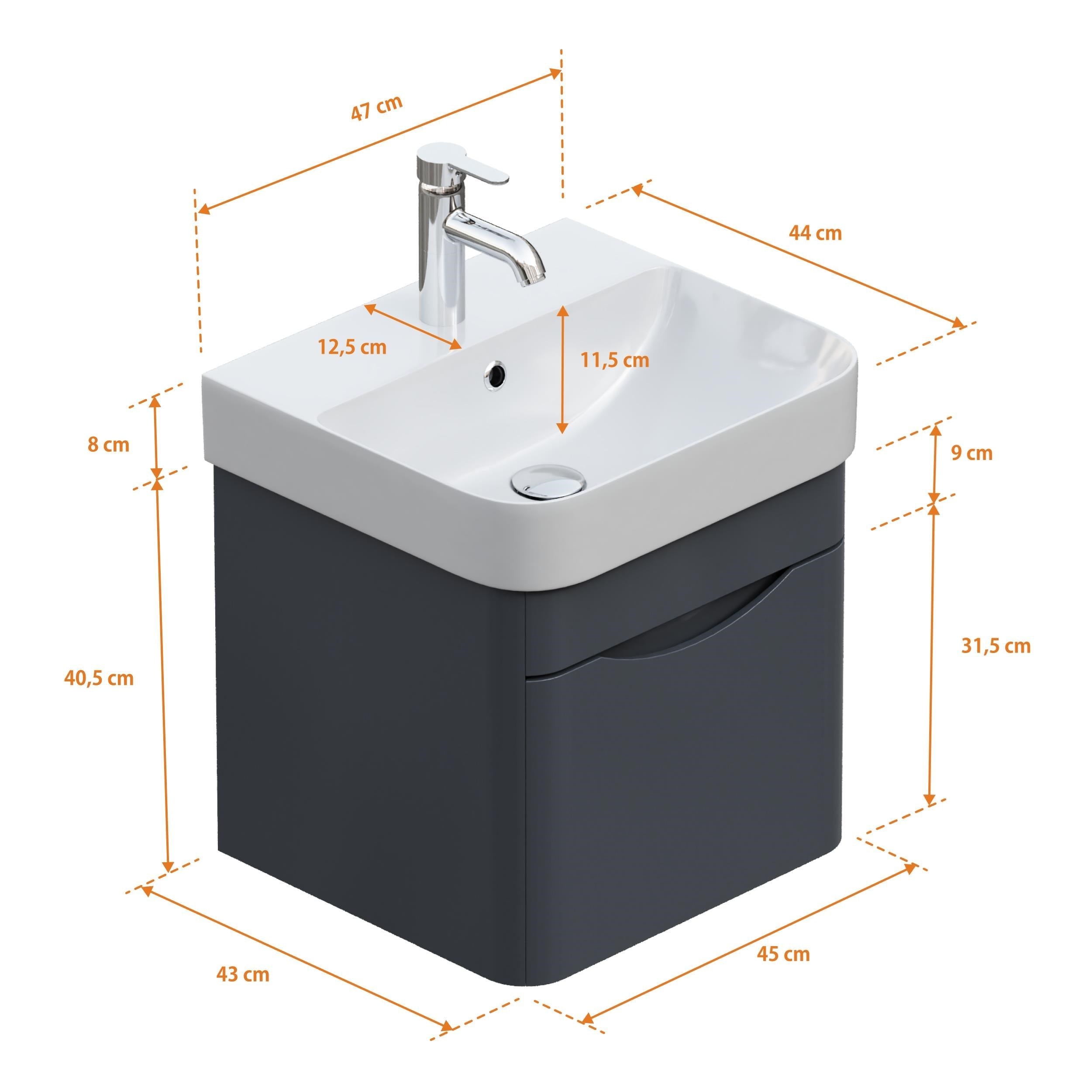 Aqua Bagno Piccolo 2.0 Alt Dolap 57 cm. Antrasit Gri Parlak-Lavabo dahil