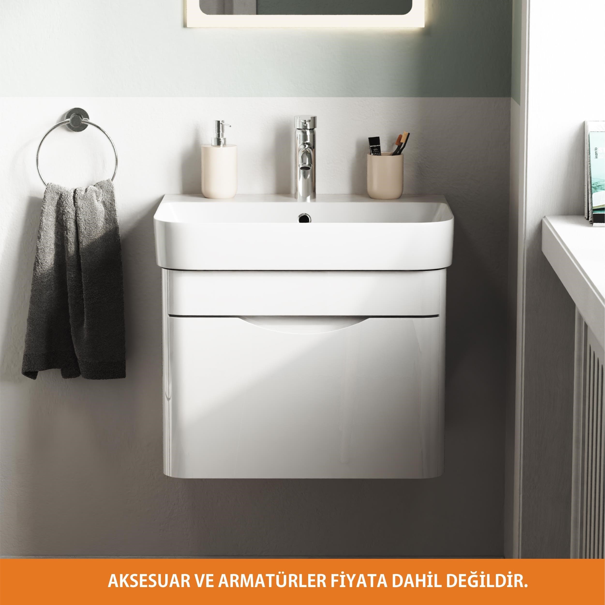 Aqua Bagno Piccolo 2.0 Alt Dolap 57 cm. Parlak Beyaz -Lavabo dahil