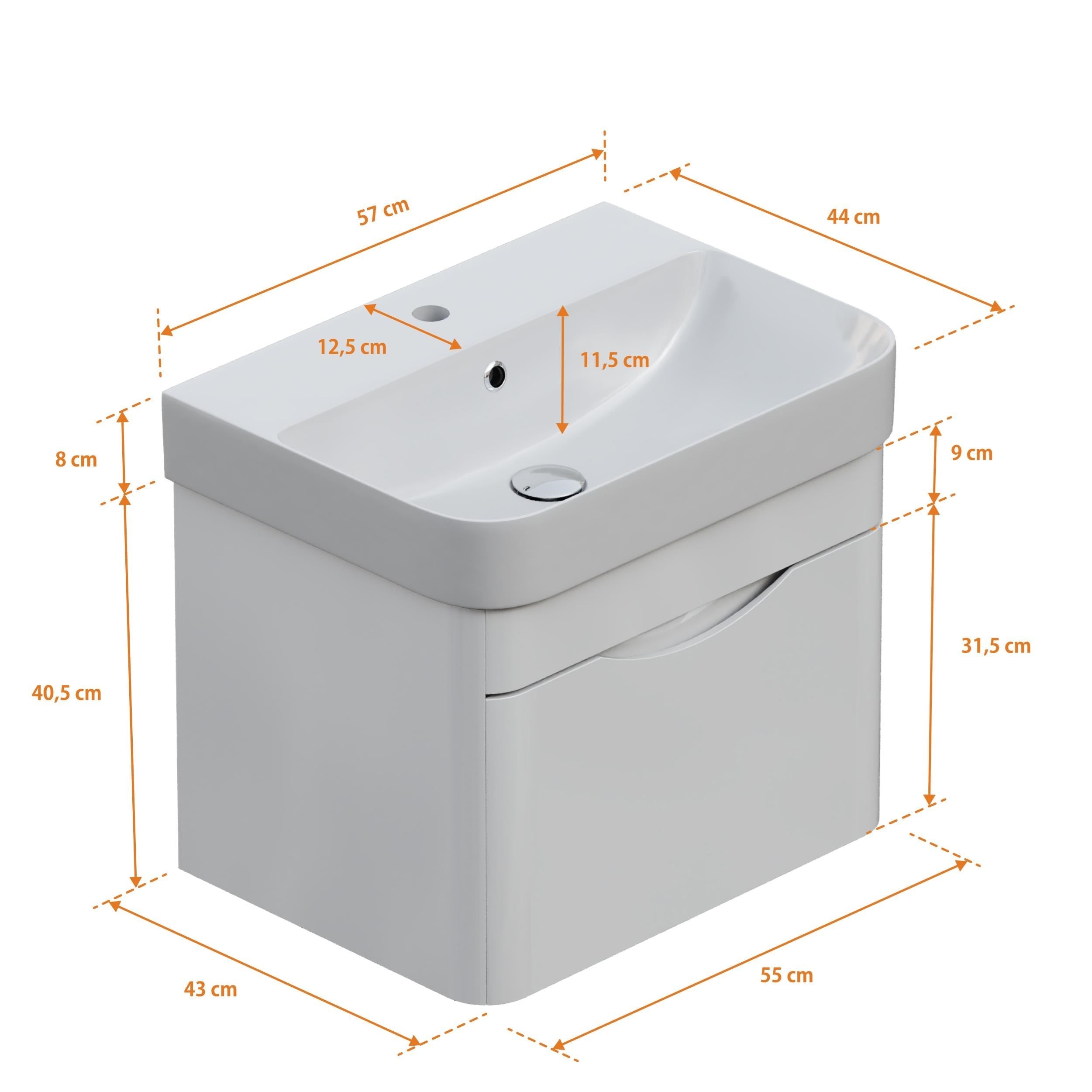 Aqua Bagno Piccolo 2.0 Alt Dolap 57 cm. Parlak Beyaz -Lavabo dahil