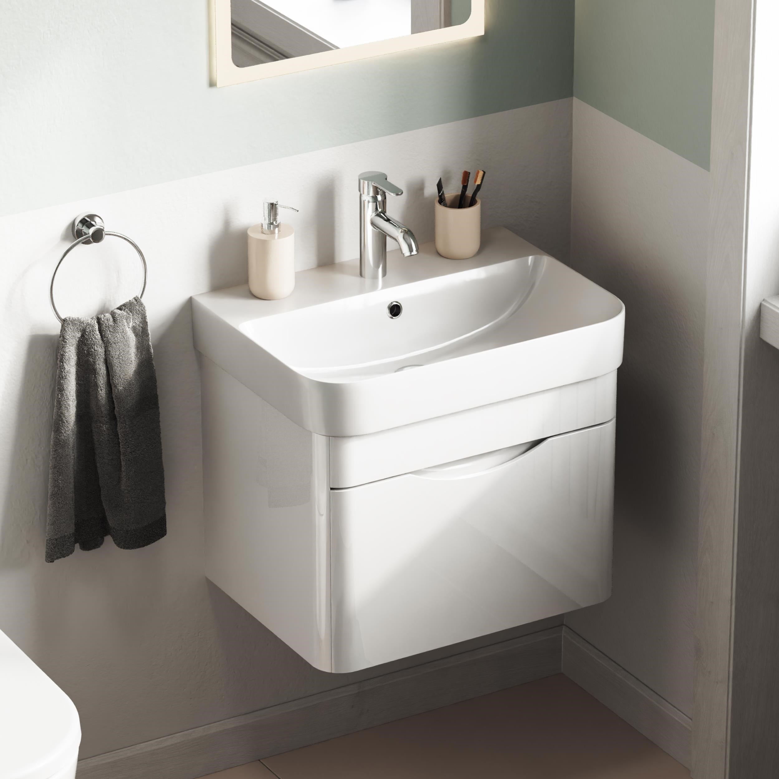 Aqua Bagno Piccolo 2.0 Alt Dolap 57 cm. Parlak Beyaz -Lavabo dahil