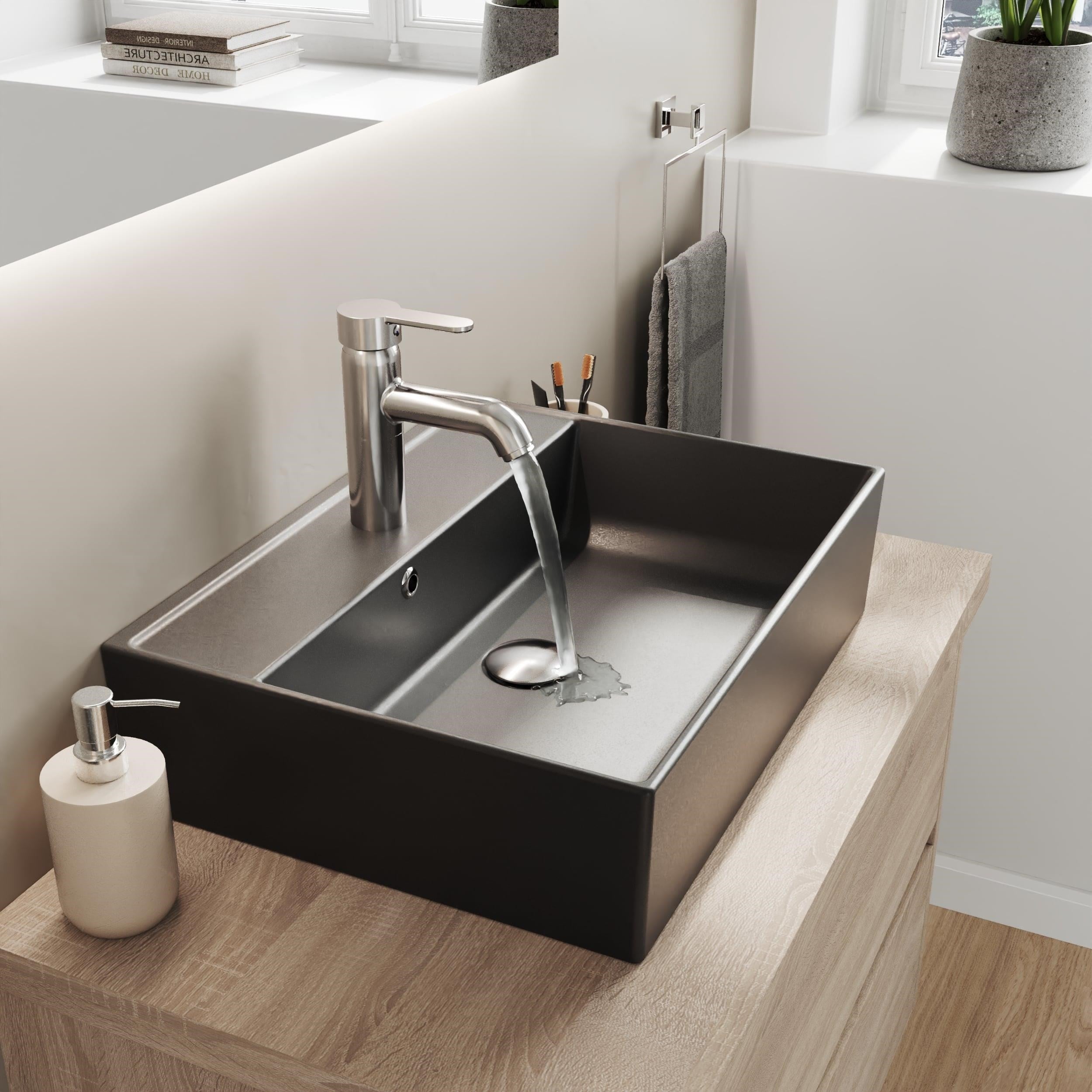 Aqua Bagno Plan Tezgah Üstü Kare Çanak  Lavabo , 50x38 cm.  Mat Siyah 