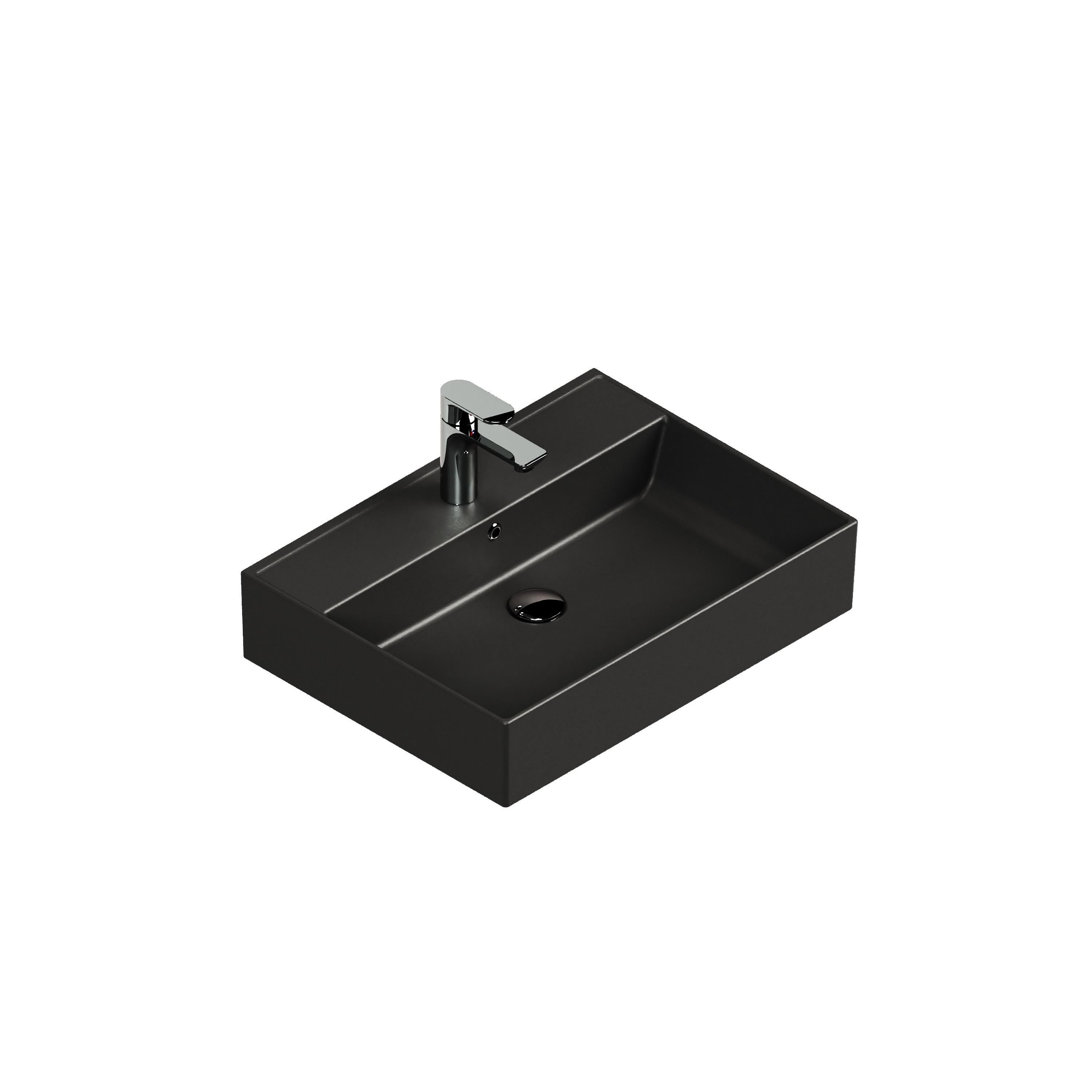 Aqua Bagno Plan Tezgah Üstü Kare Lavabo, 55x45 cm Mat Siyah | 10.16.30.03.04