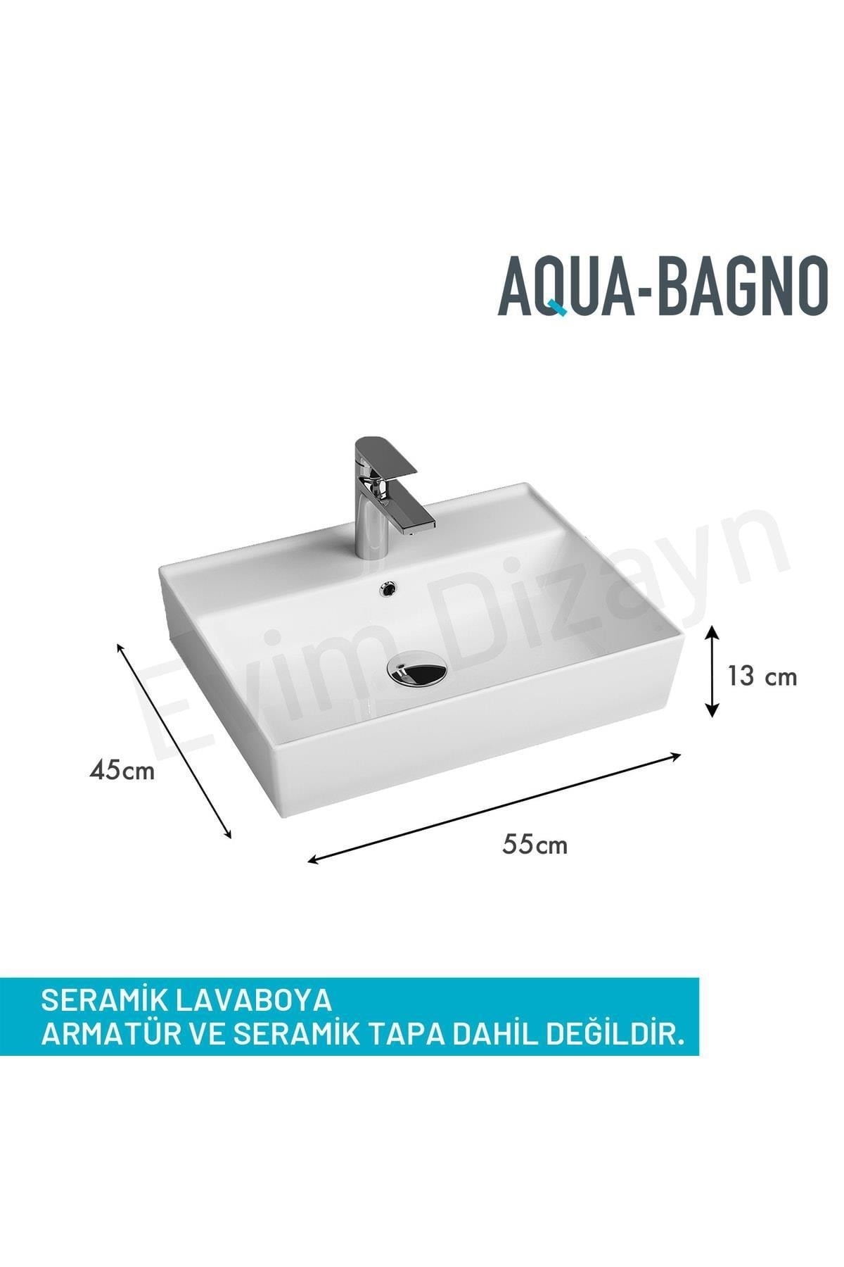 Aqua Bagno Plan Tezgah Üstü Kare Lavabo, 55x45 cm Beyaz | 10.16.30.03.2