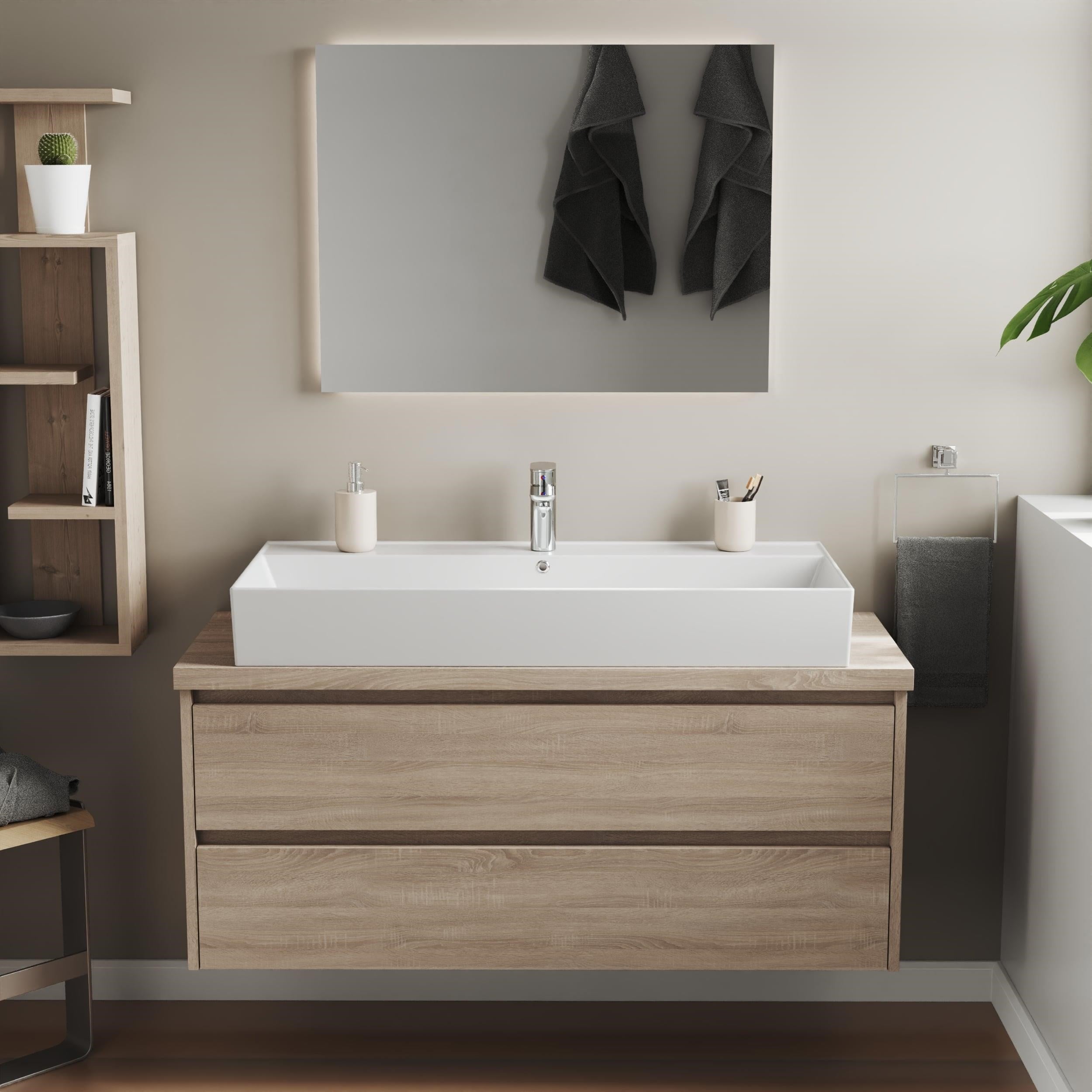 Aqua Bagno Plan Tezgah Üstü Kare Lavabo , 100 x 45 cm. ,Beyaz