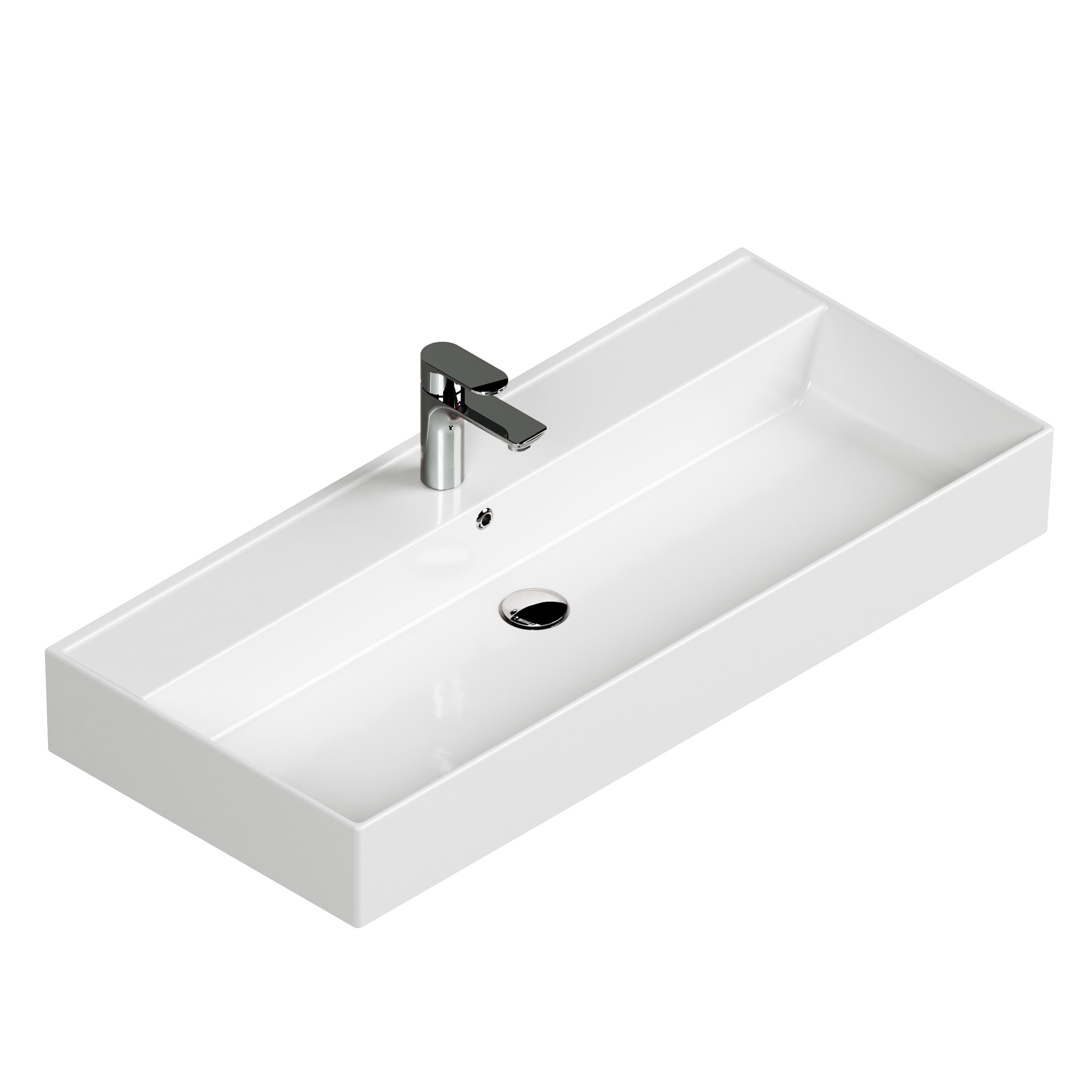 Aqua Bagno Plan Tezgah Üstü Kare Lavabo , 100 x 45 cm. ,Beyaz