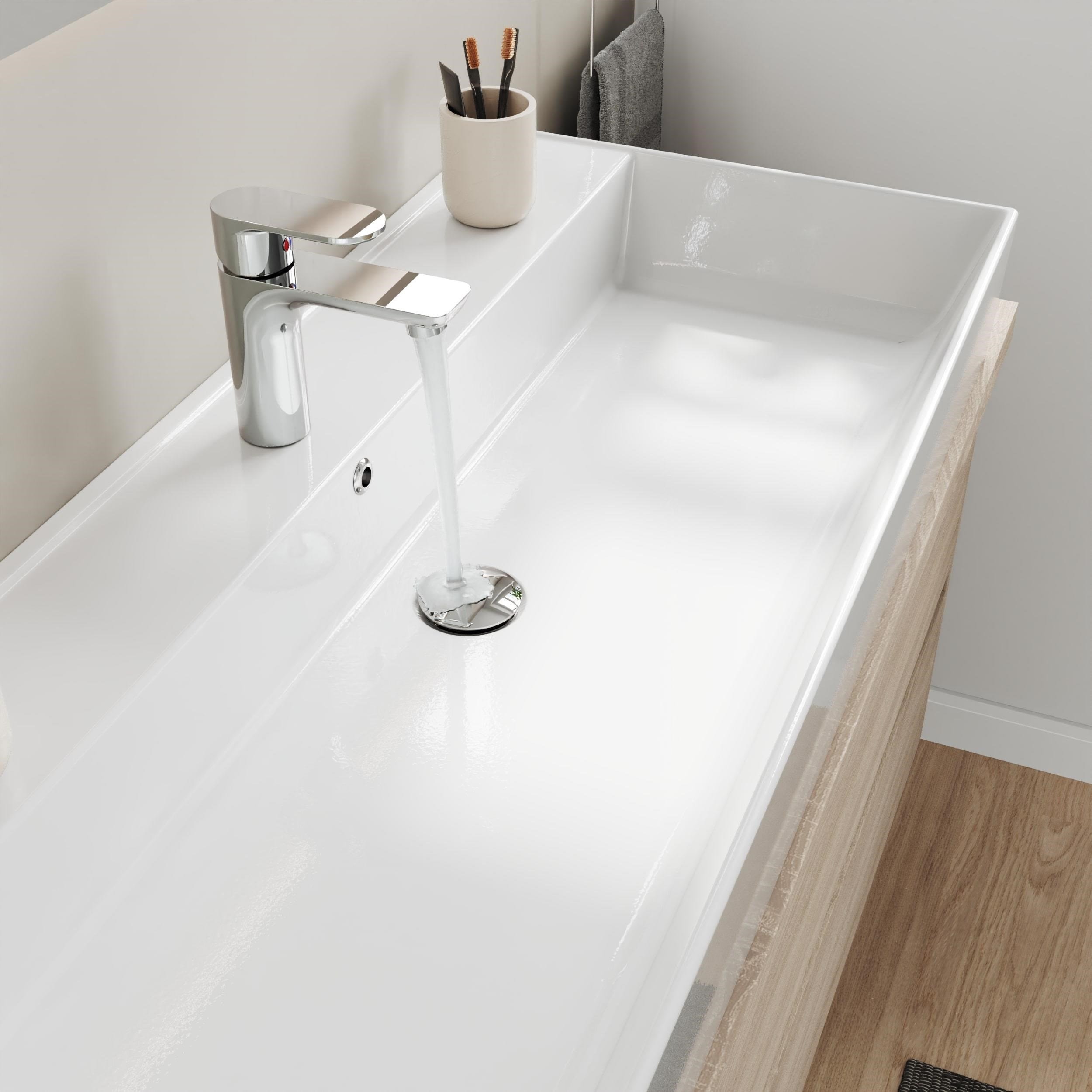 Aqua Bagno Plan Tezgah Üstü Kare Lavabo , 100 x 45 cm. ,Beyaz