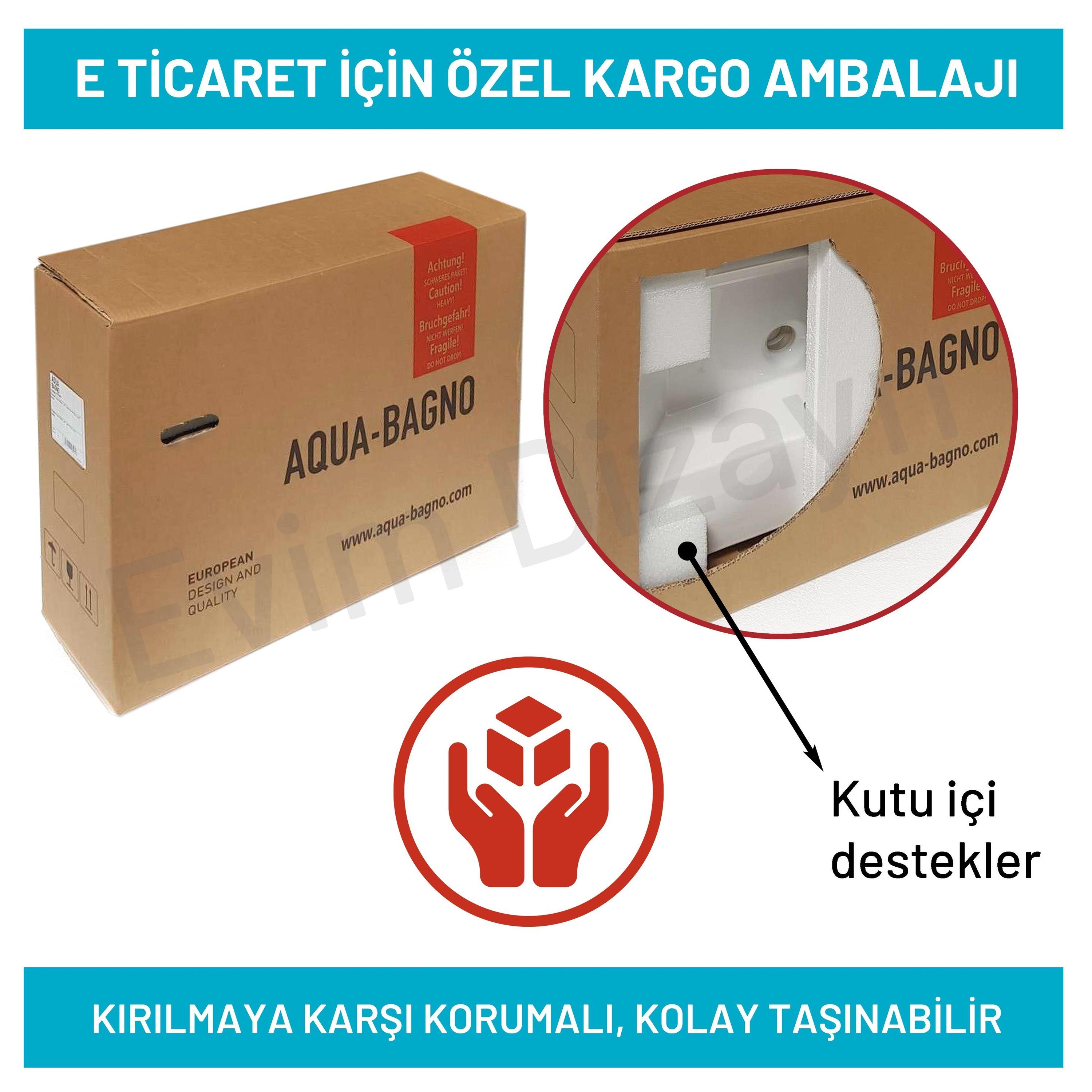 Aqua Bagno Plan Tezgah Üstü Kare Lavabo , 80 x 45 cm., Beyaz