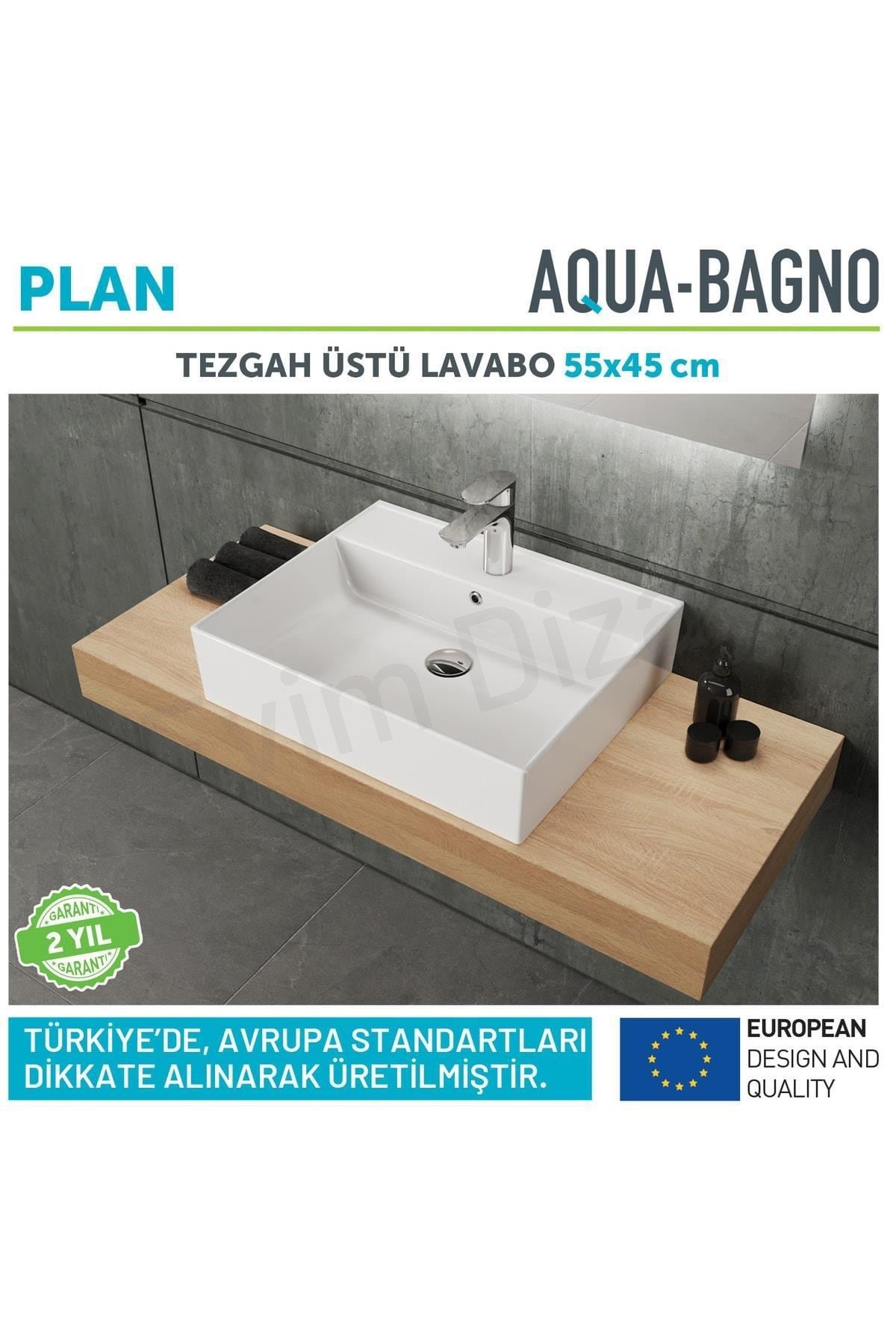 Aqua Bagno Plan Tezgah Üstü Kare Lavabo, 55x45 cm Beyaz | 10.16.30.03.2