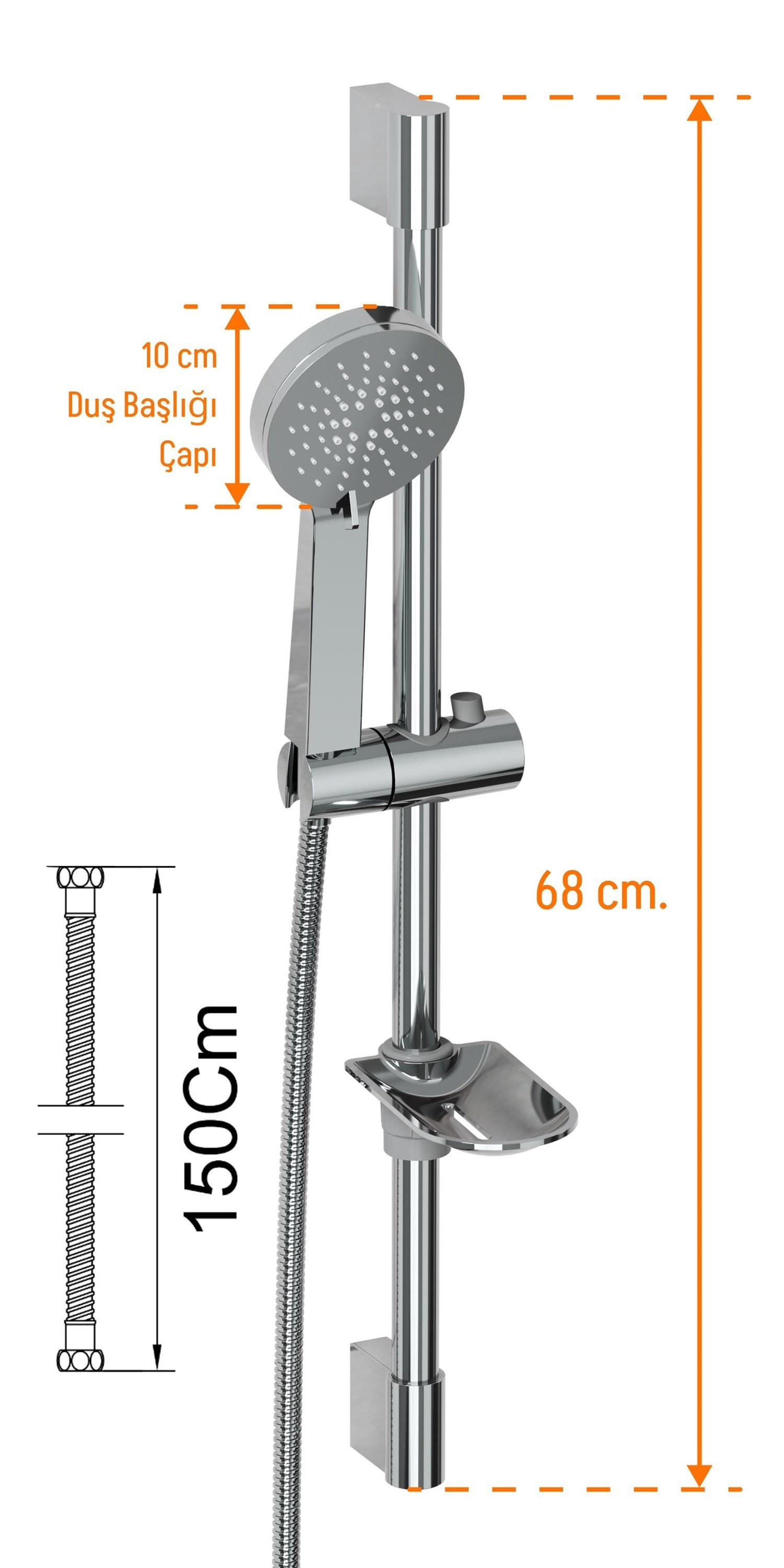 Aqua Bagno Smile 2.0 Sürgülü Duş Seti – 3 Fonksiyonlu, Krom, Sabunluk Dahil | 90.25.29.02