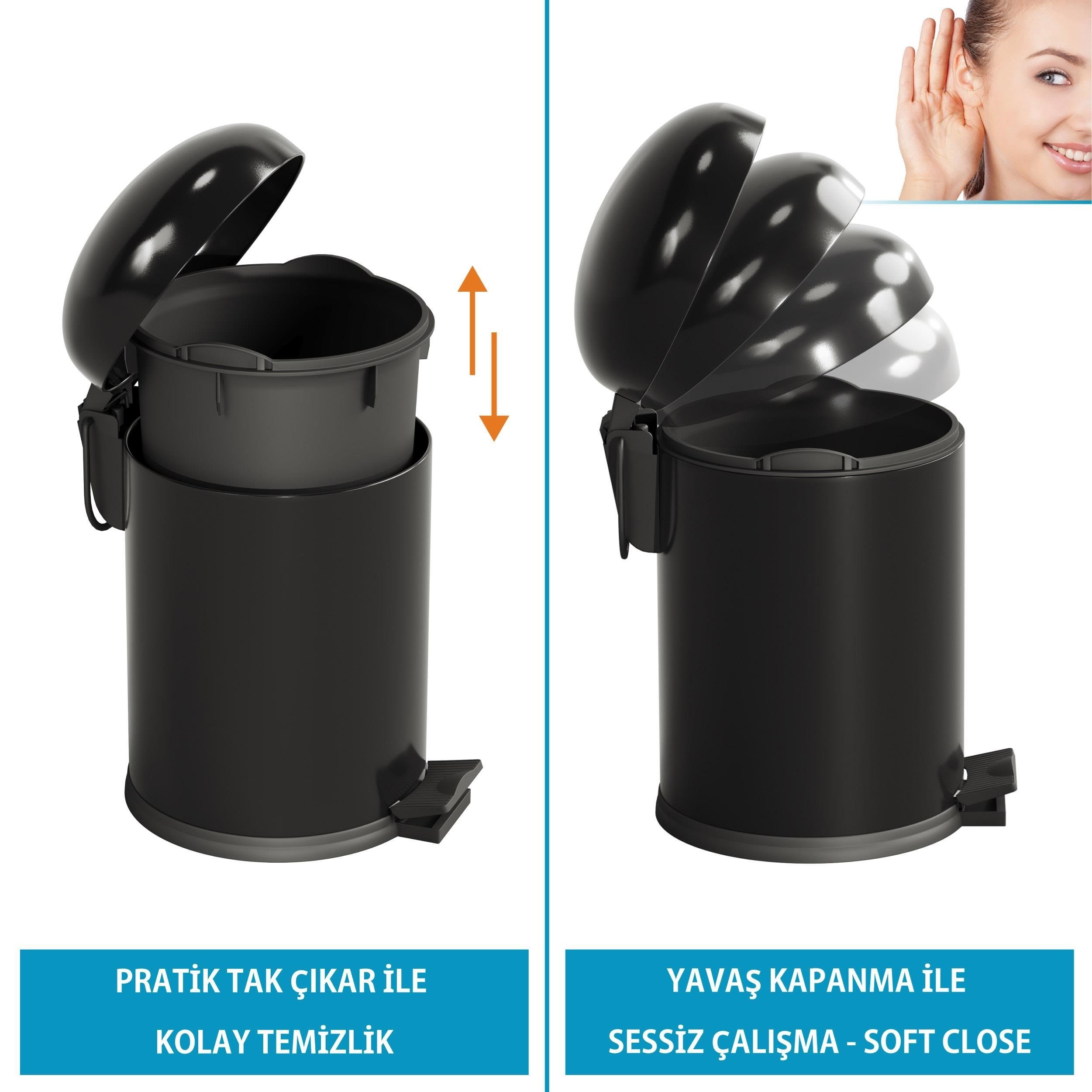 Aqua Bagno Smile Çöp Kovası - Pedallı 5lt, Mat Siyah | 35.20.57.01.03