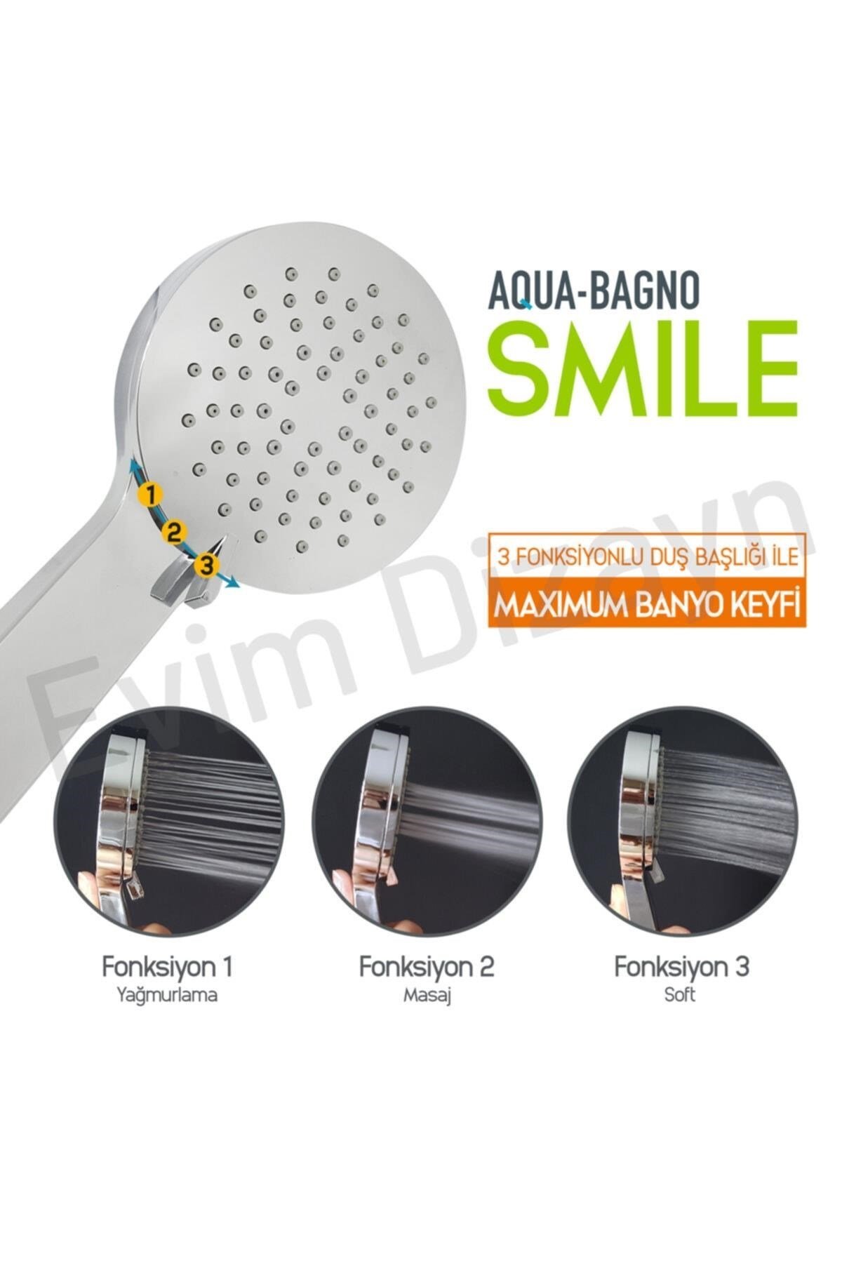 Aqua Bagno Smile El Duşu - Duş Başlığı 3 Fonksiyonlu | 90.25.25.02