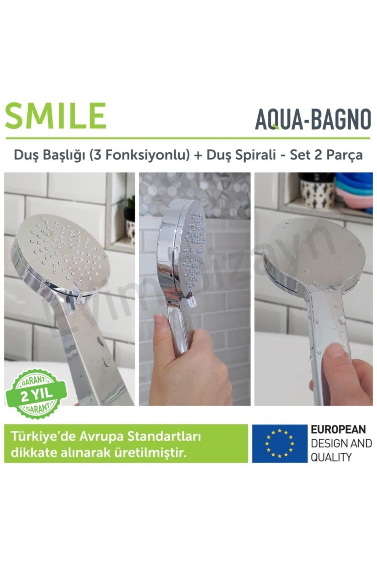 Aqua Bagno Smile El Duşu Set 2 Parça - Duş Başlığı - Spiral Hortumu Set | 90.25.26.02