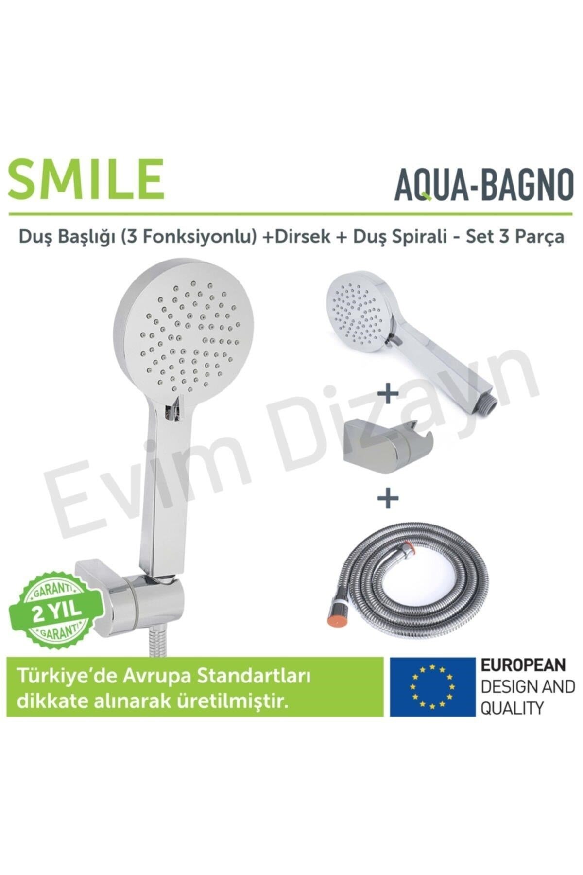 Aqua Bagno Smile El Duşu Seti - 3 Parça - 150 cm Spiral Hortum | 90.25.27.02