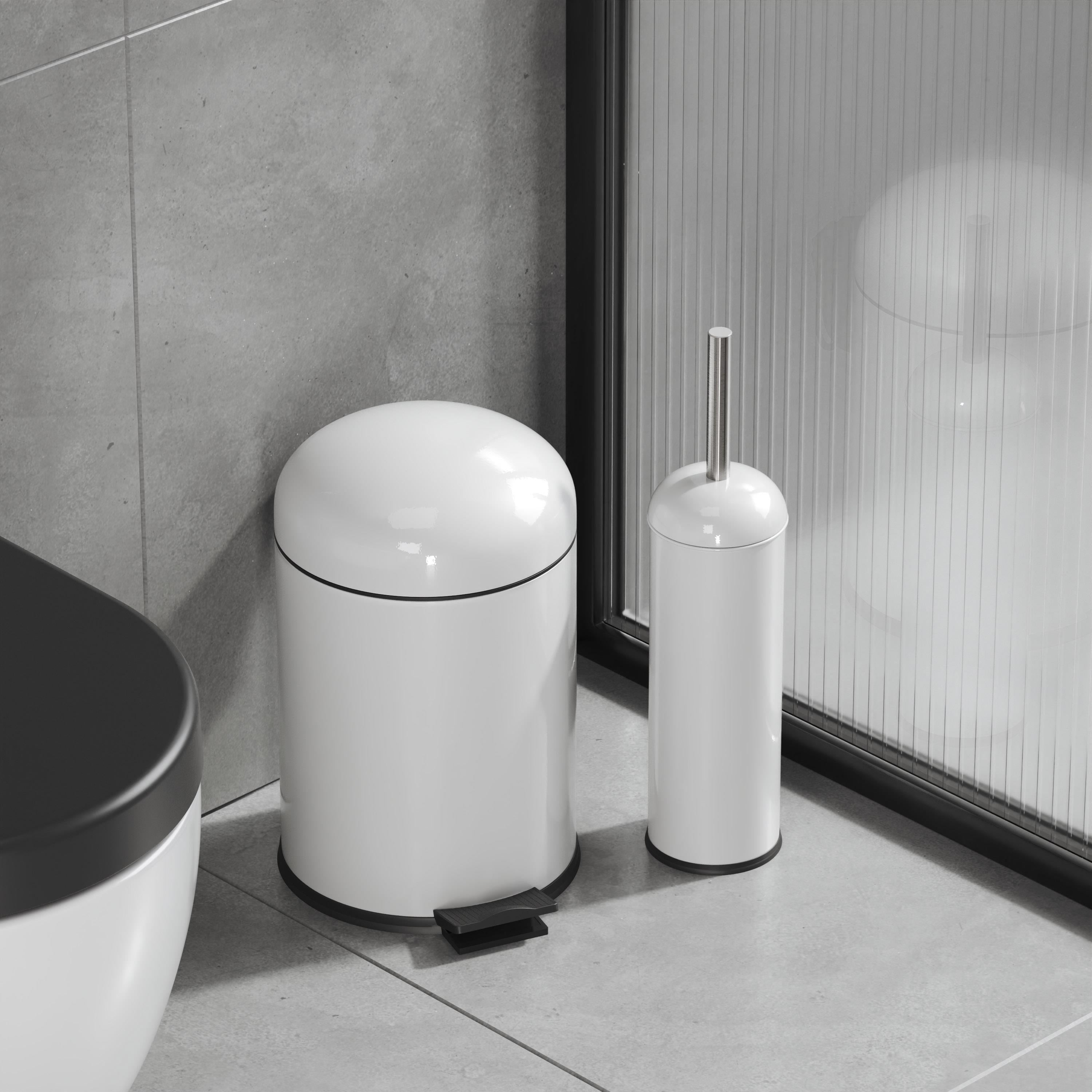 Aqua Bagno Smile  Klozet Fırçası + Çöp Kovası 5 lt -2 Parça Set, Beyaz | 35.20.89.01.04