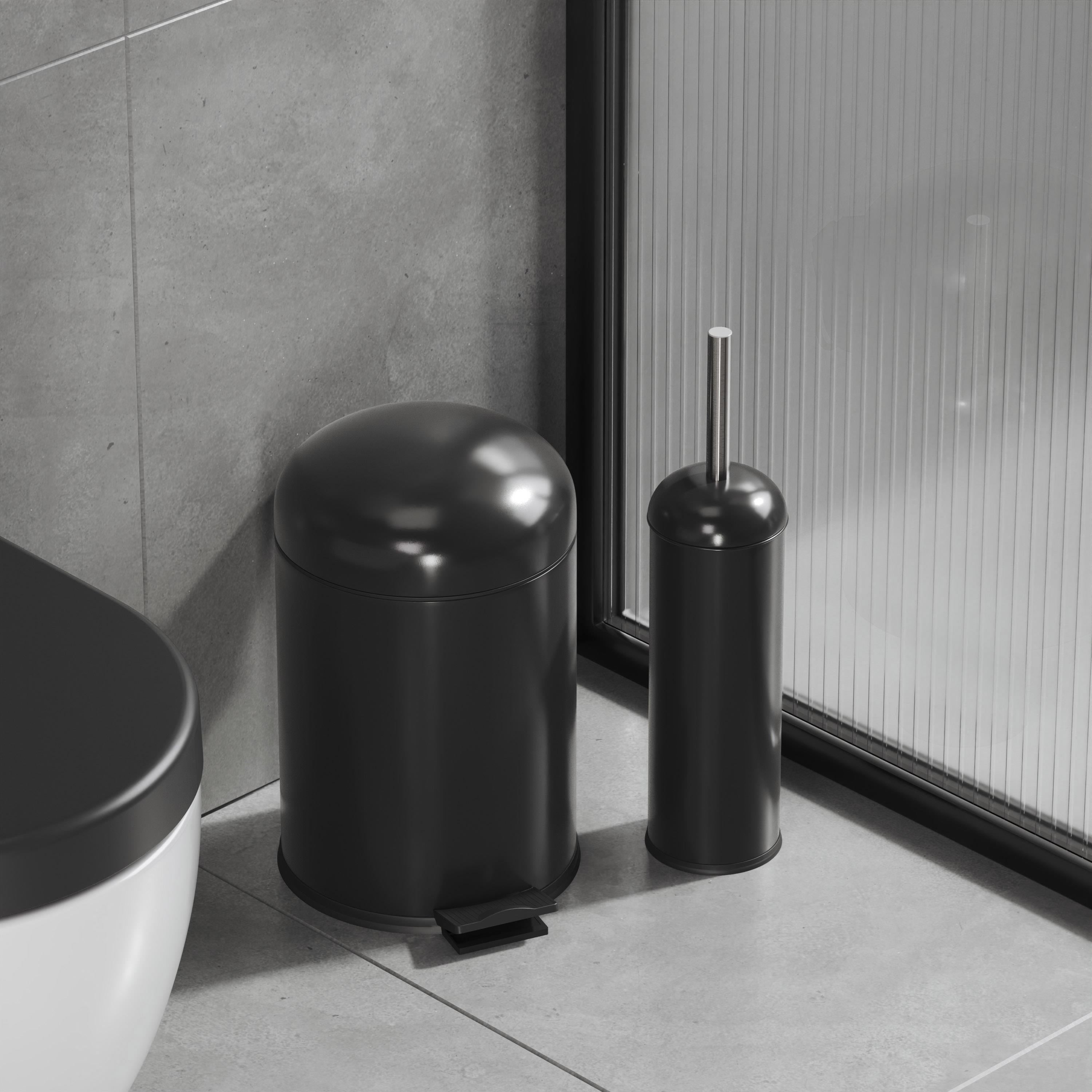 Aqua Bagno Smile  Klozet Fırçası + Çöp Kovası 5 lt -2 Parça Set, Mat Siyah | 35.20.89.01.03