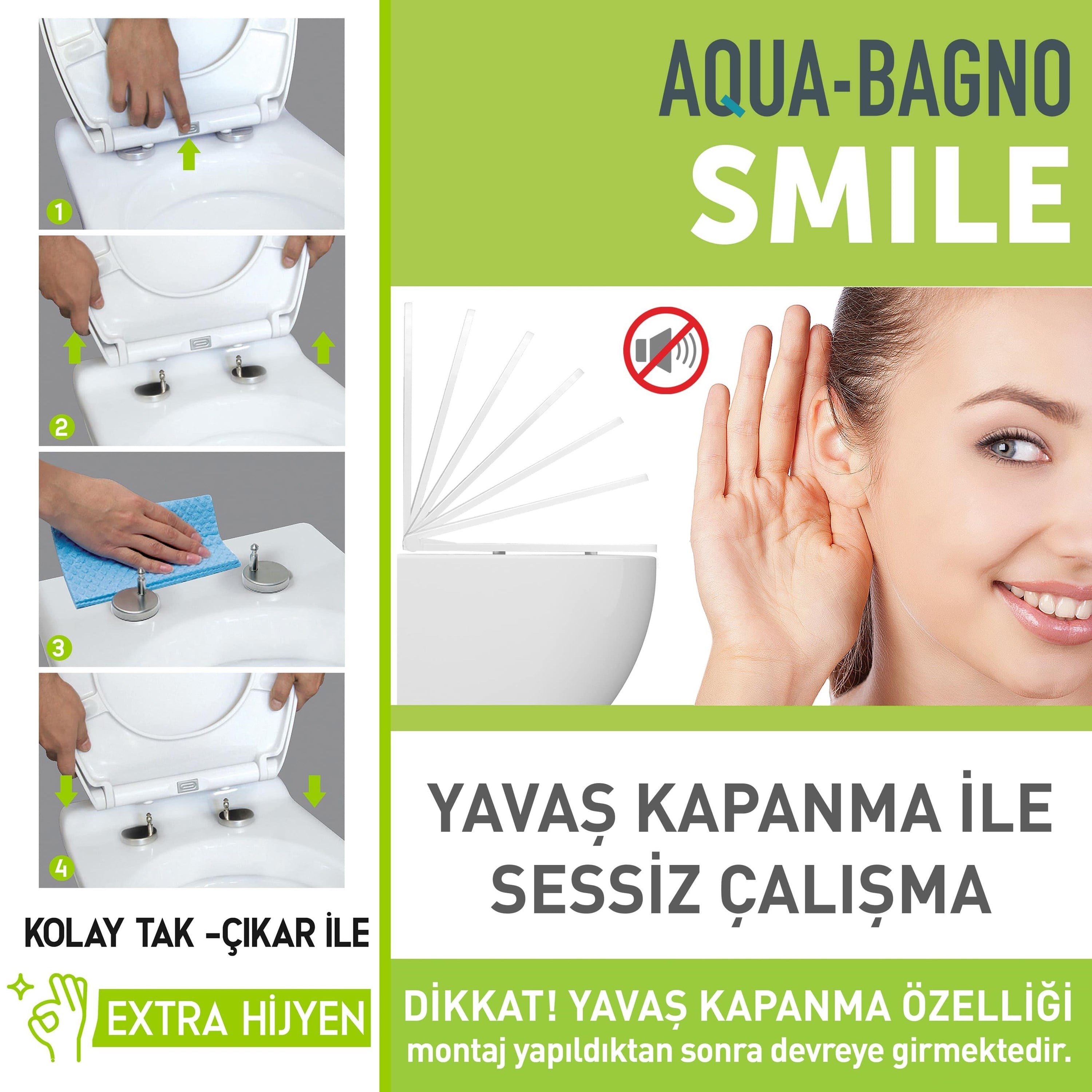 Aqua Bagno Smile Yavaş Kapanan Klozet Kapağı, Mat Siyah, Tak Çıkar, Duroplast | 90.99.50.32