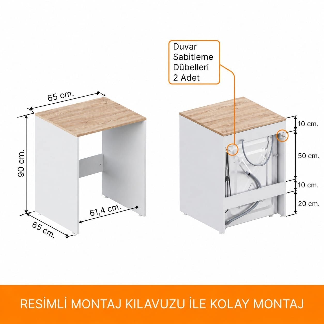 Aqua Bagno Urban Smartbox Çamaşır Makinesi Dolabı - Somono Meşe - Beyaz | 50.03.01.02.01