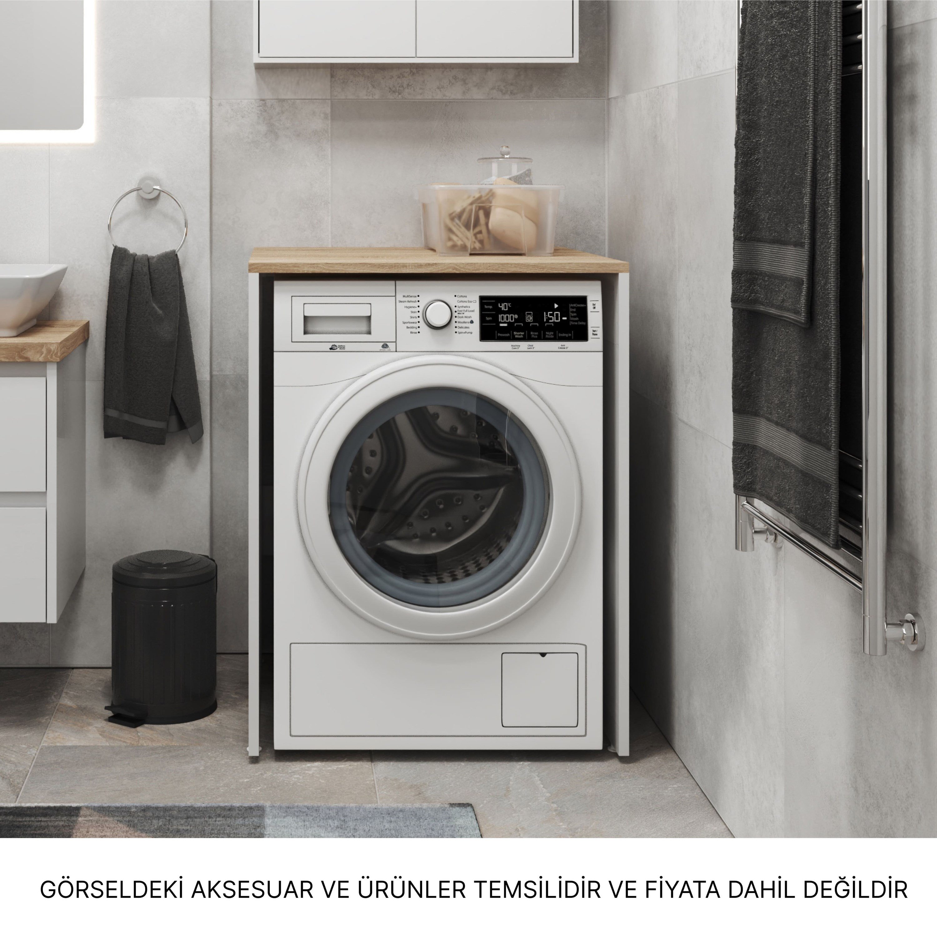 Aqua Bagno Urban Smartbox Çamaşır Makinesi Dolabı - Somono Meşe - Beyaz | 50.03.01.02.01