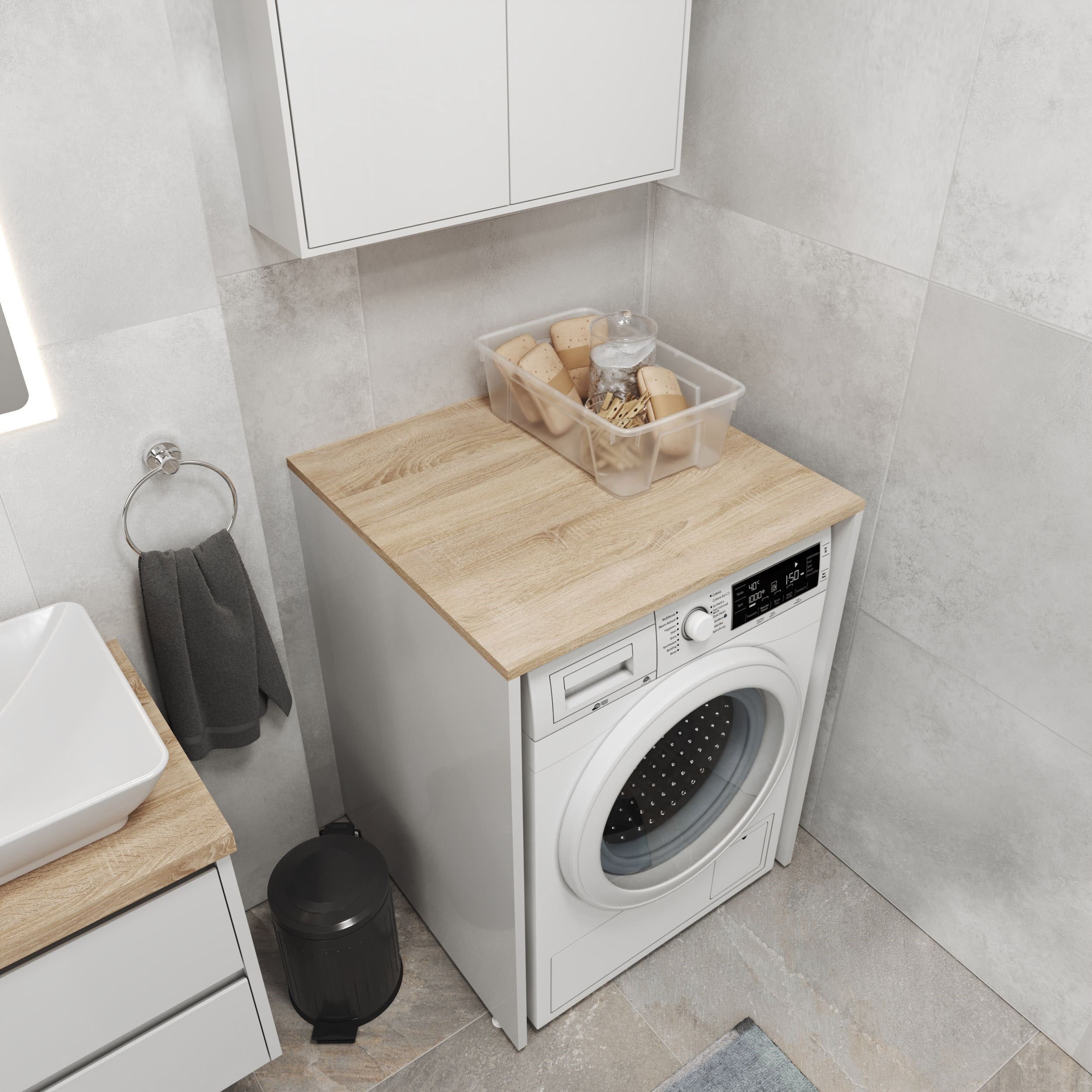 Aqua Bagno Urban Smartbox Çamaşır Makinesi Dolabı - Somono Meşe - Beyaz | 50.03.01.02.01