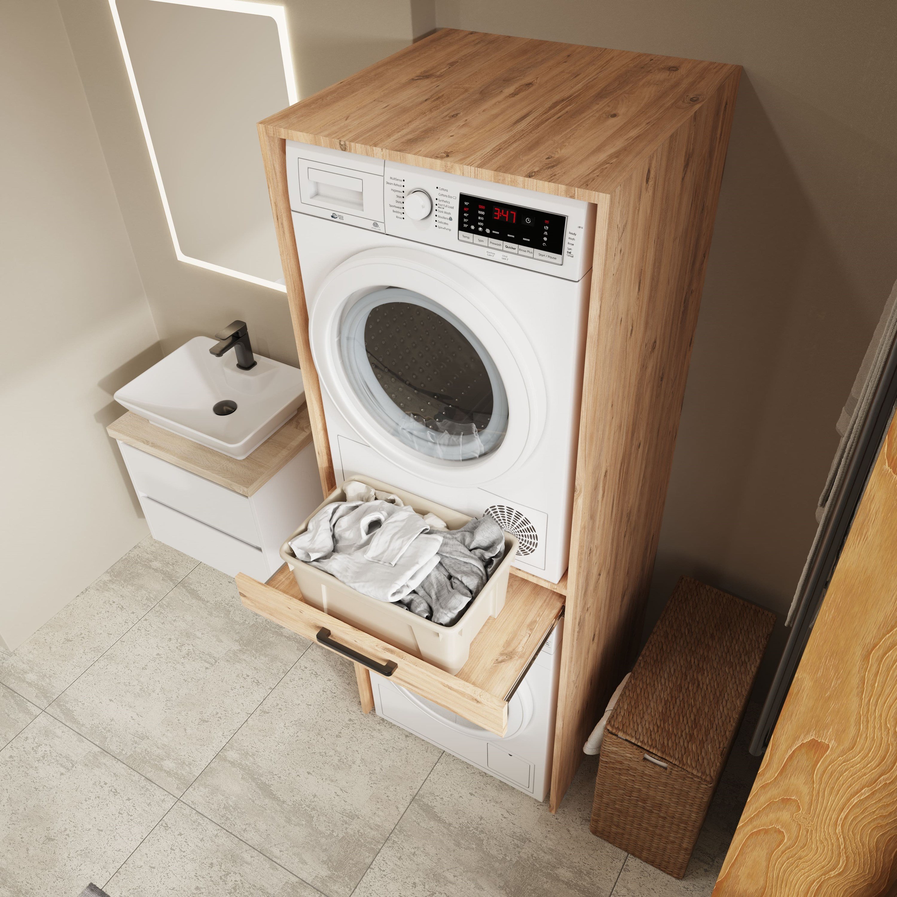 Aqua Bagno Urban Smartbox Çamaşır ve Kurutma Makinesi Dolabı - Çekmeceli, Atlantik  Çam-2 Parça Set