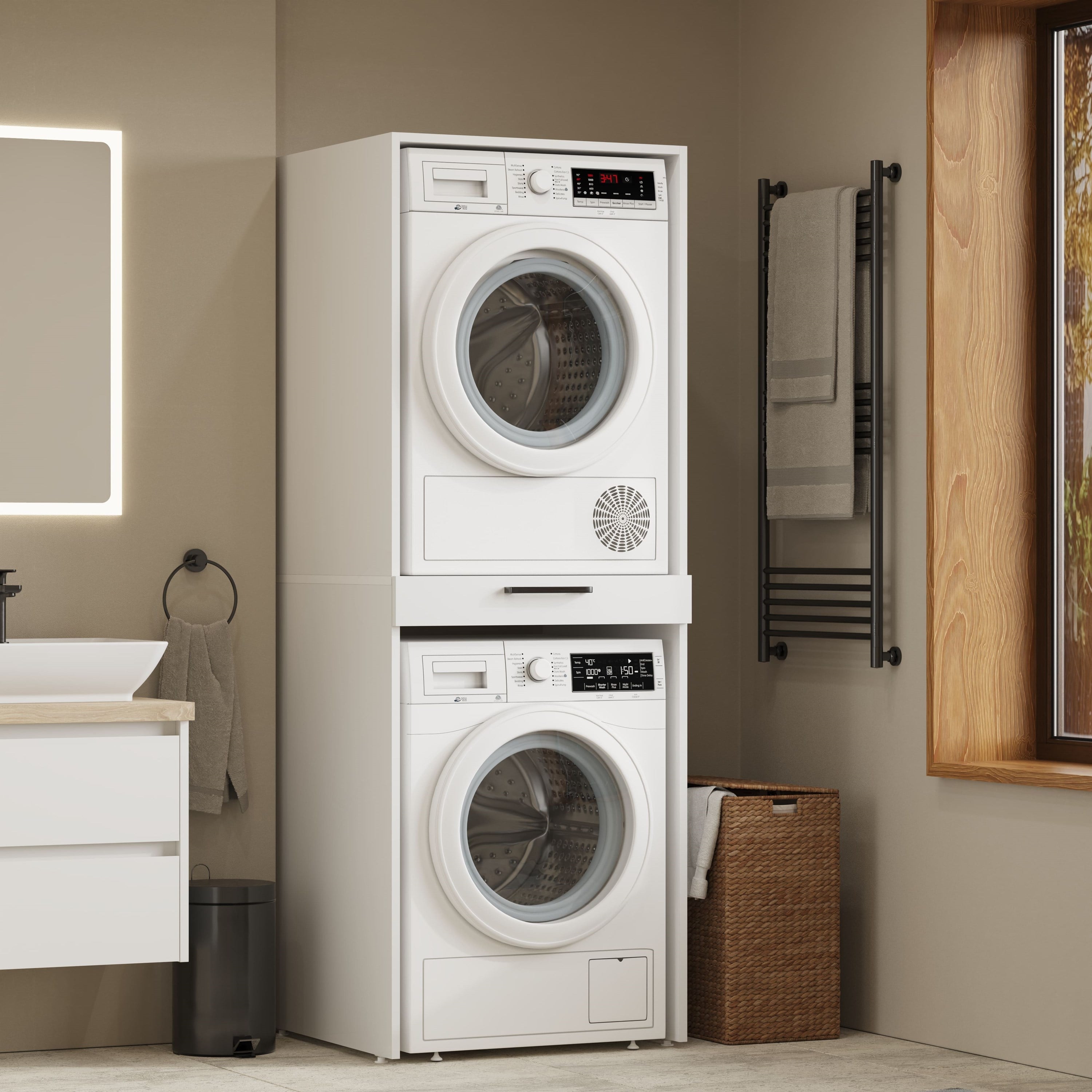 Aqua Bagno Urban Smartbox Çamaşır ve Kurutma Makinesi Dolabı -Çekmeceli-2 Parça-Beyaz | ABS.50.01.01.01