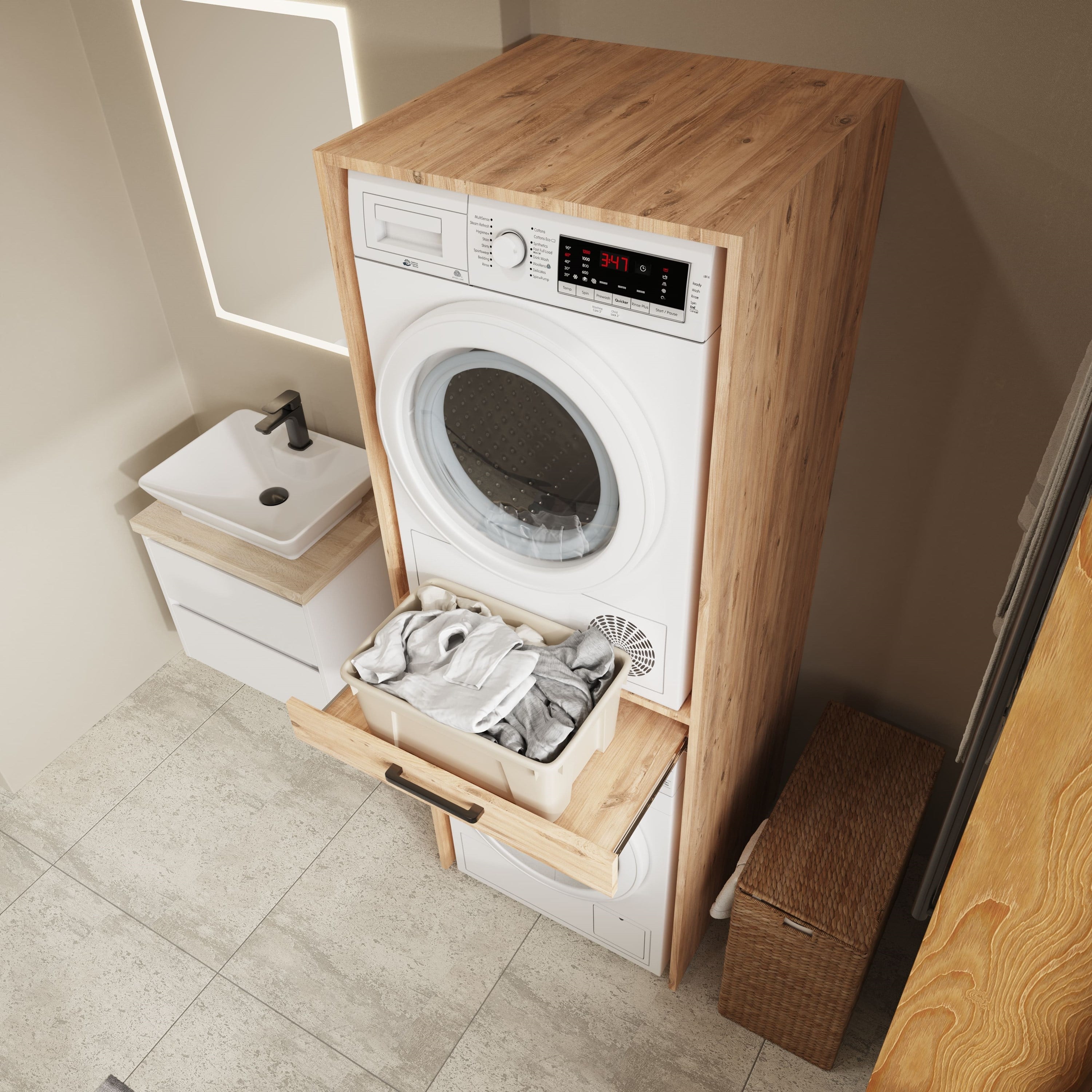 Aqua Bagno Urban Smartbox Çamaşır ve Kurutma Makinesi Dolabı - Çekmeceli, Atlantik  Çam -2 Parça Set | ABS.50.01.04.01