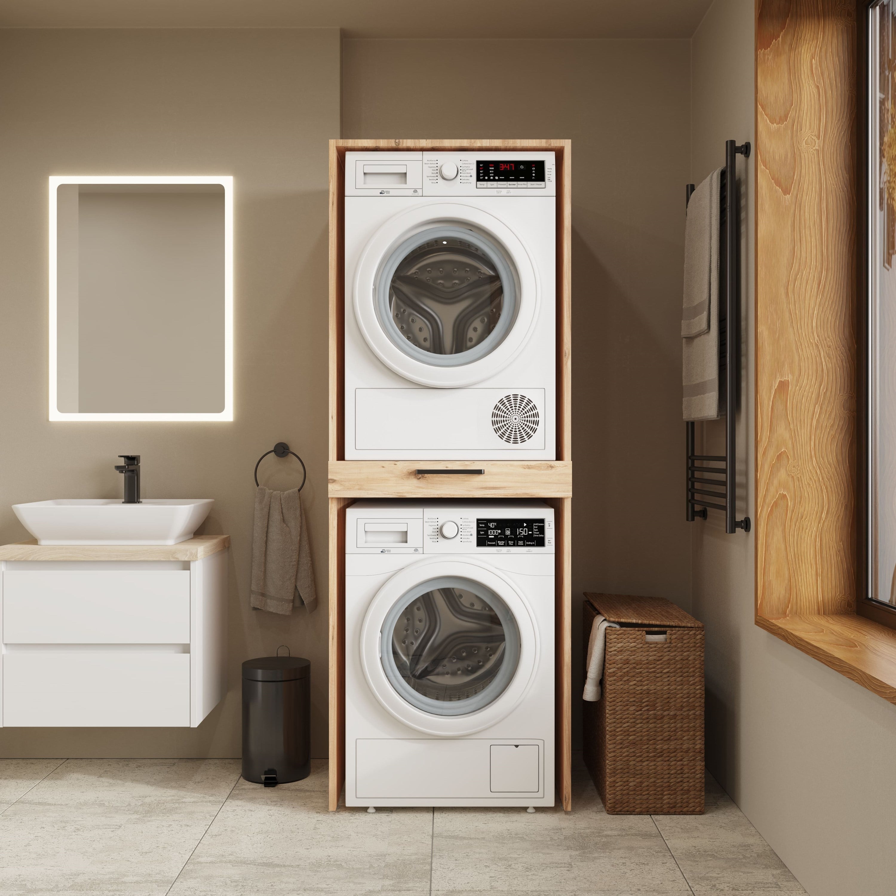 Aqua Bagno Urban Smartbox Çamaşır ve Kurutma Makinesi Dolabı - Çekmeceli, Atlantik  Çam -2 Parça Set | ABS.50.01.04.01
