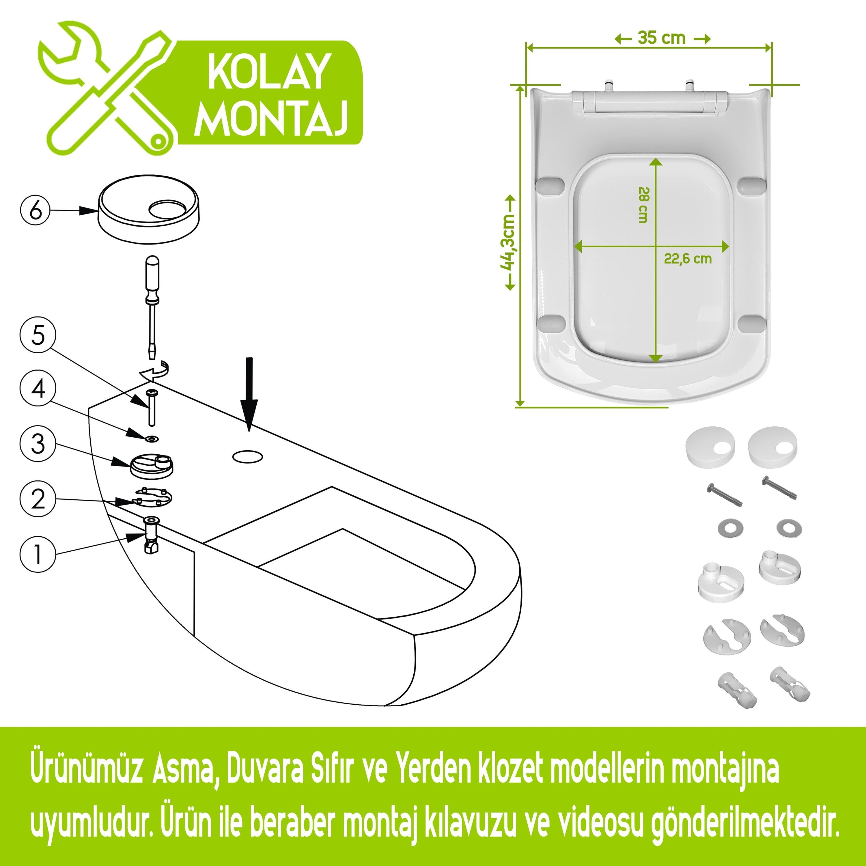 Aqua Bagno Urban Yavaş Kapanan Klozet Kapağı - Kare Önü Oval, Beyaz | 90.99.50.24