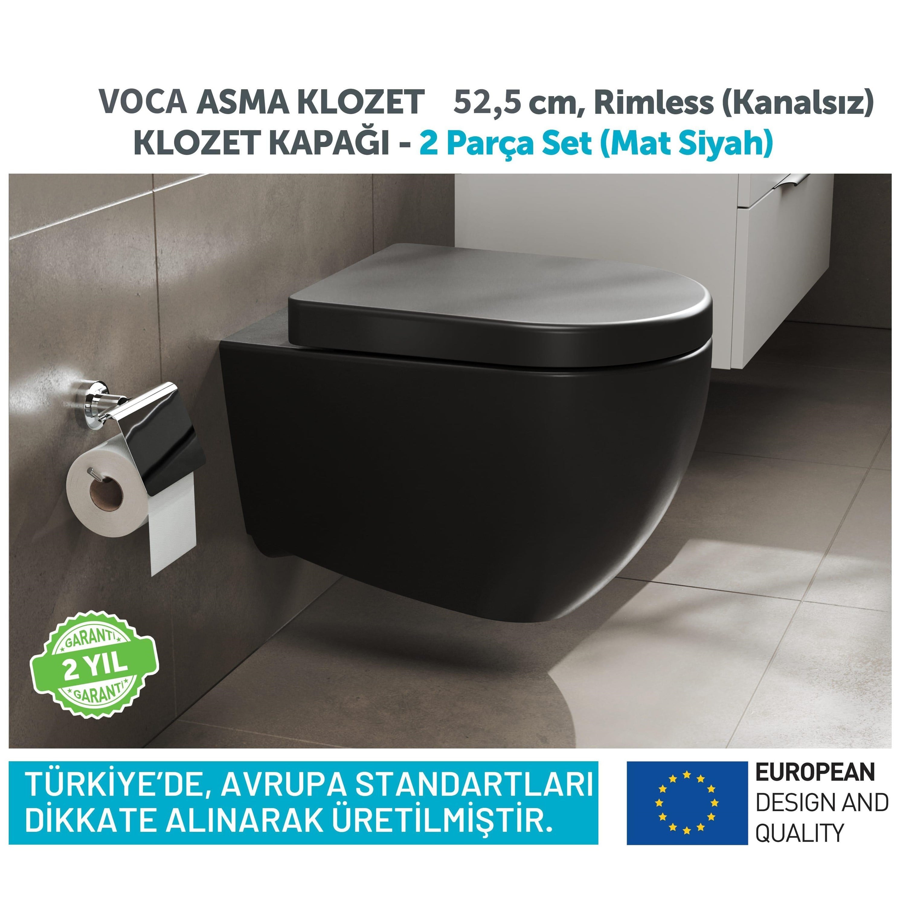 Aqua Bagno Voca Asma Klozet 54 cm, Mat Siyah - Set 2 Parça - DP Kapak Dahil | S.10.21.01.01.02.01