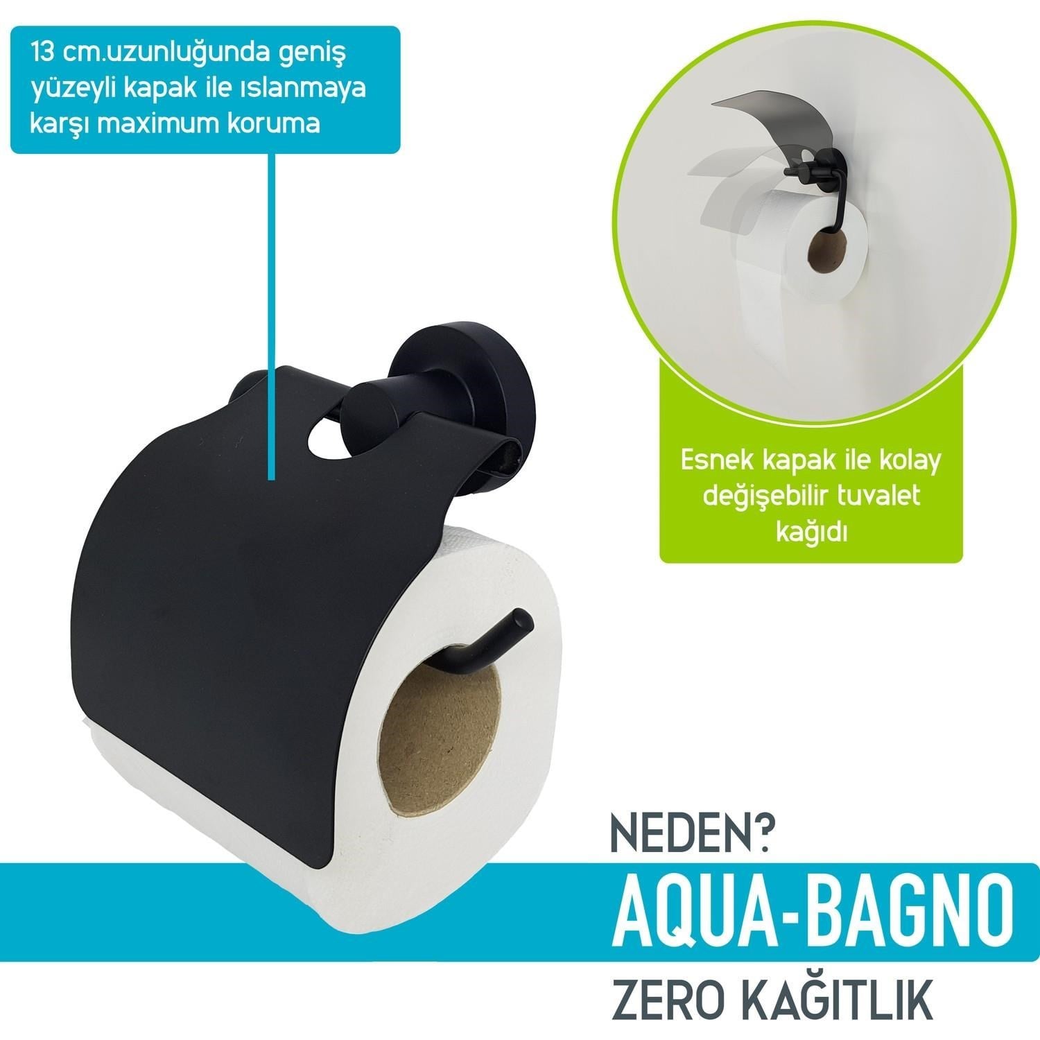 Aqua Bagno Zero Tuvalet Kağıtlığı - Mat Siyah | 35.21.52.01.03