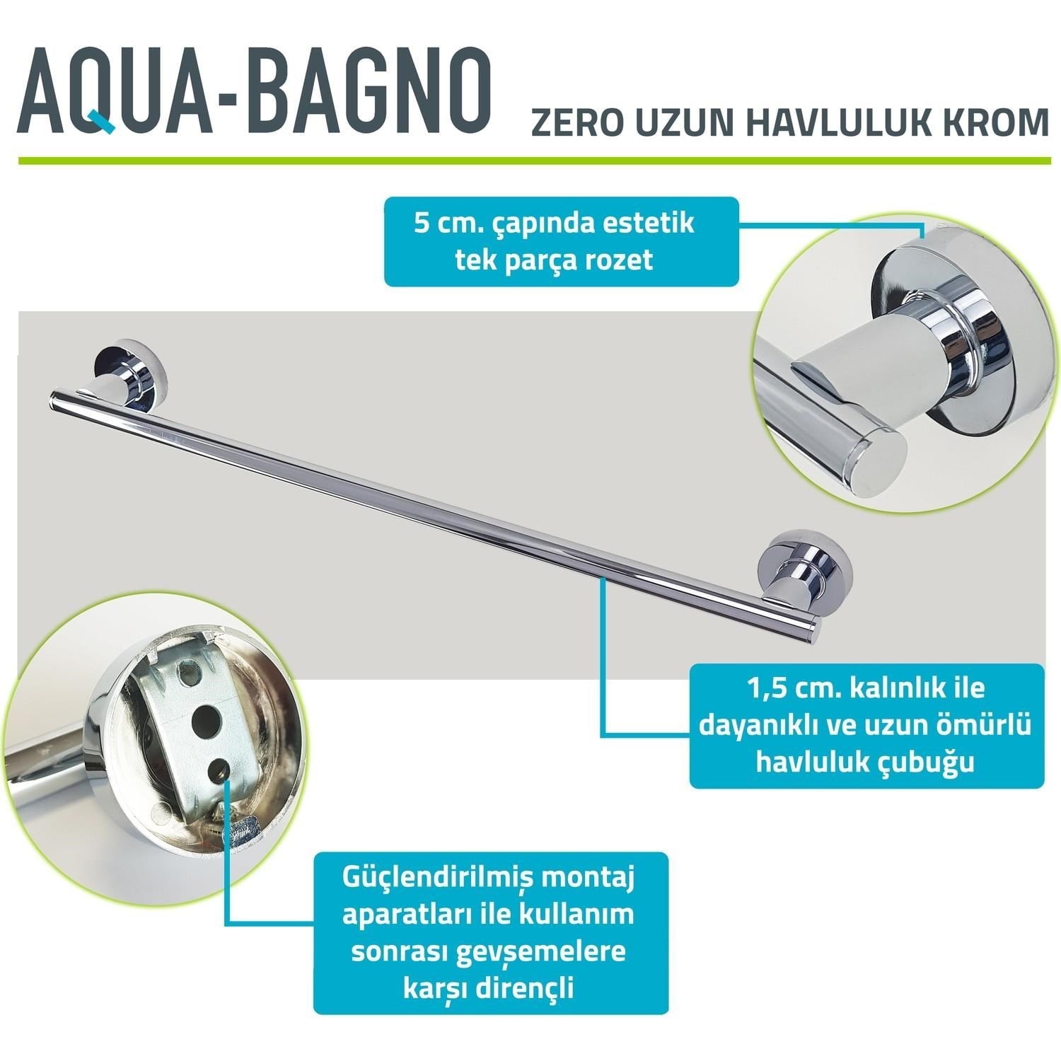 Aqua Bagno Zero Uzun Havluluk 50 cm Parlak Krom | 35.21.51.01.01