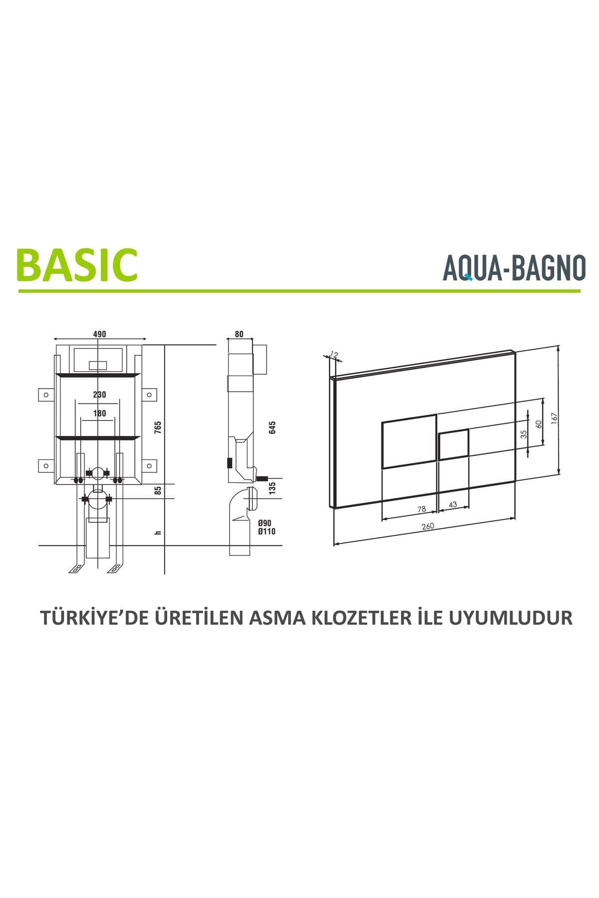 Basic Gömme Rezervuar -tuğla Tipi, Mat Siyah Kapak Set 2 Parça