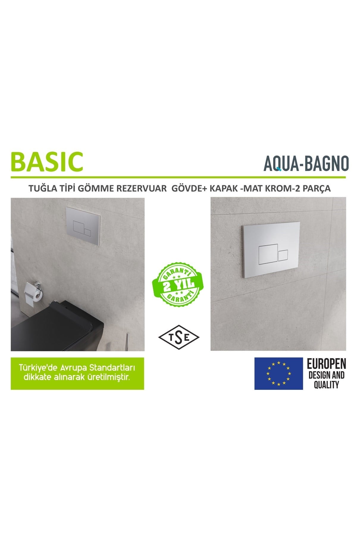 Basic Gömme Rezervuar -tuğla Tipi, Mat Siyah Kapak Set 2 Parça