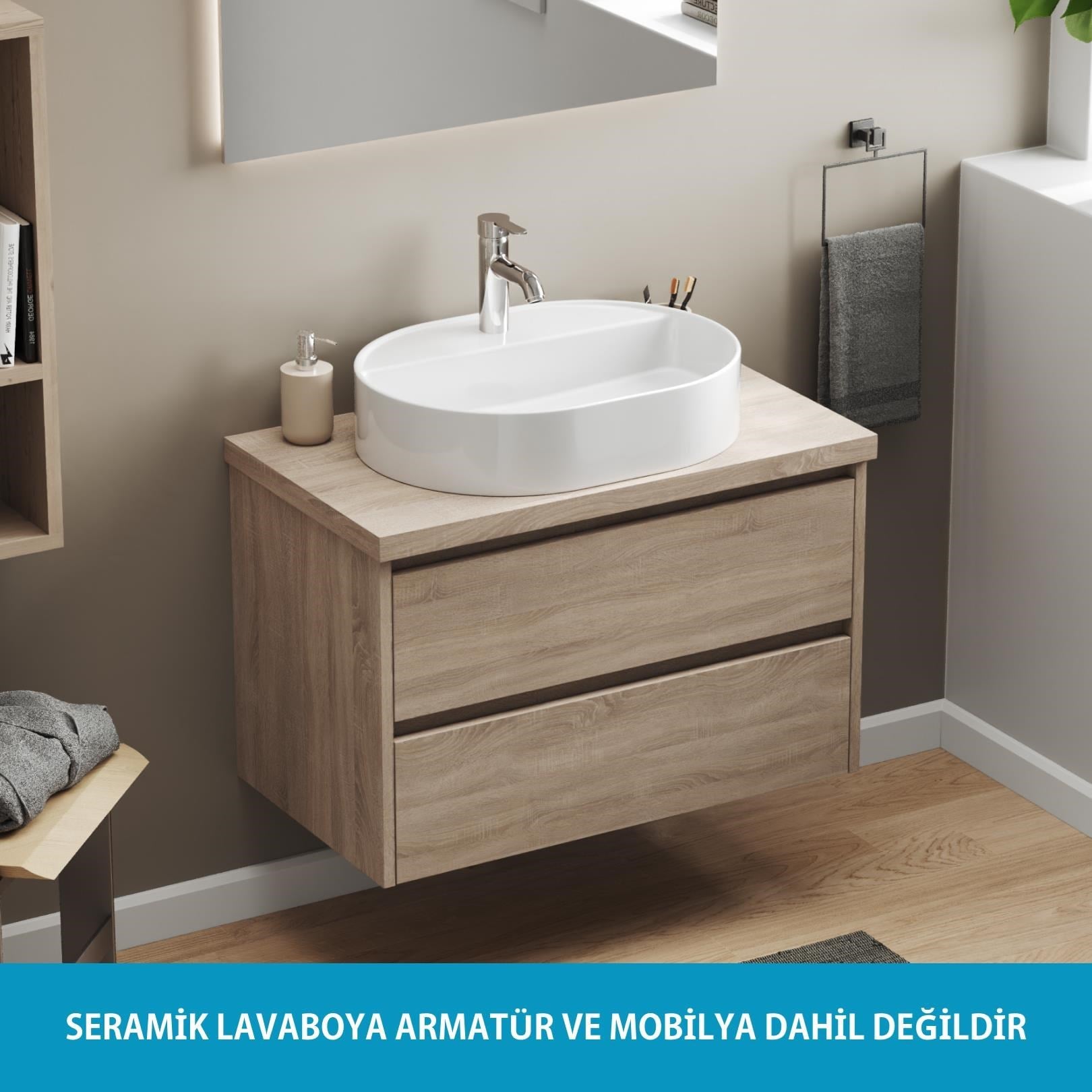 Bianzo Tezgah Üstü Lavabo, Batarya Delikli,  55x42 cm Beyaz | 10.16.30.10.01