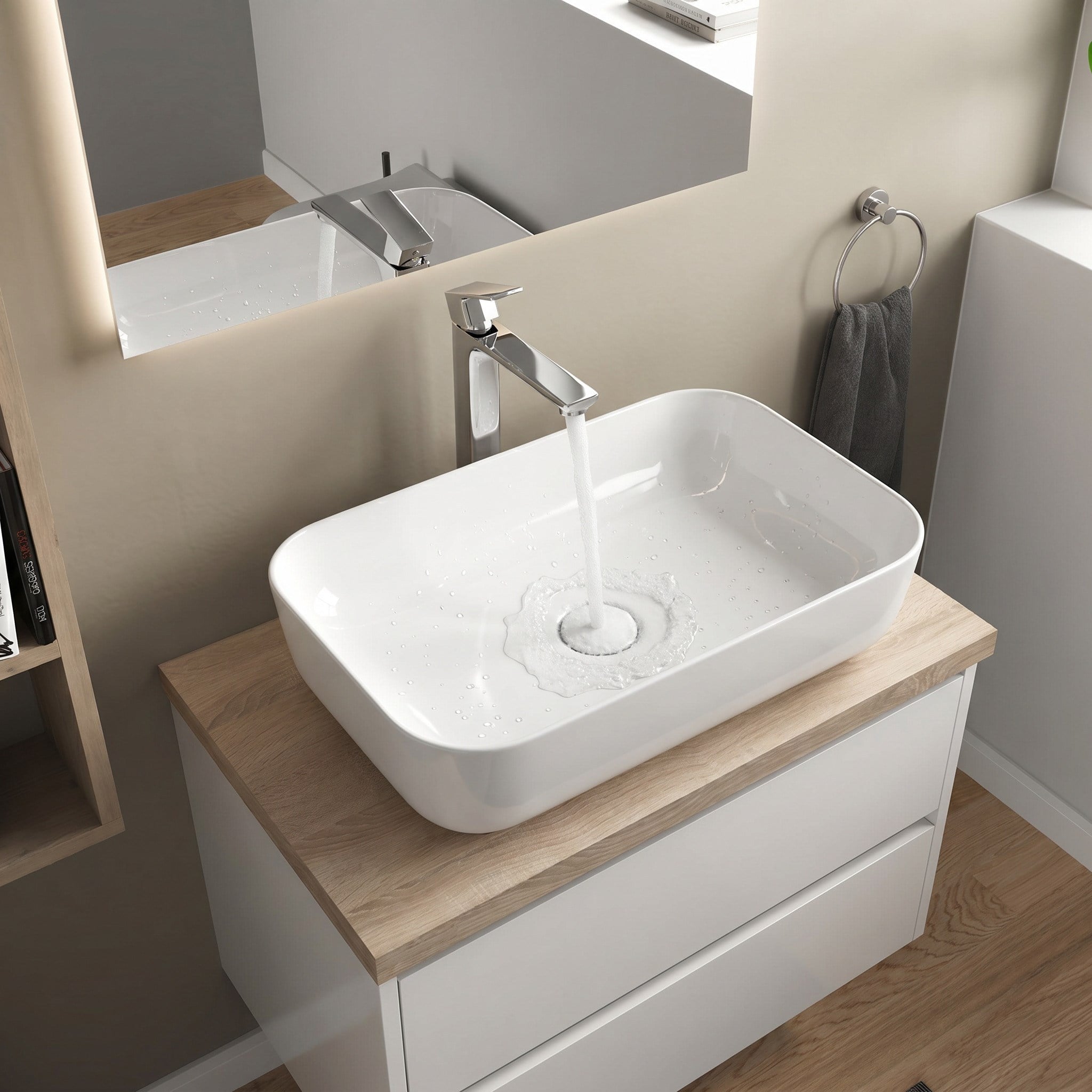 Dura Bagno Orfe Çanak Lavabo 60x40 cm. Batarya Deliksiz Tezgah Üstü Beyaz | 5851