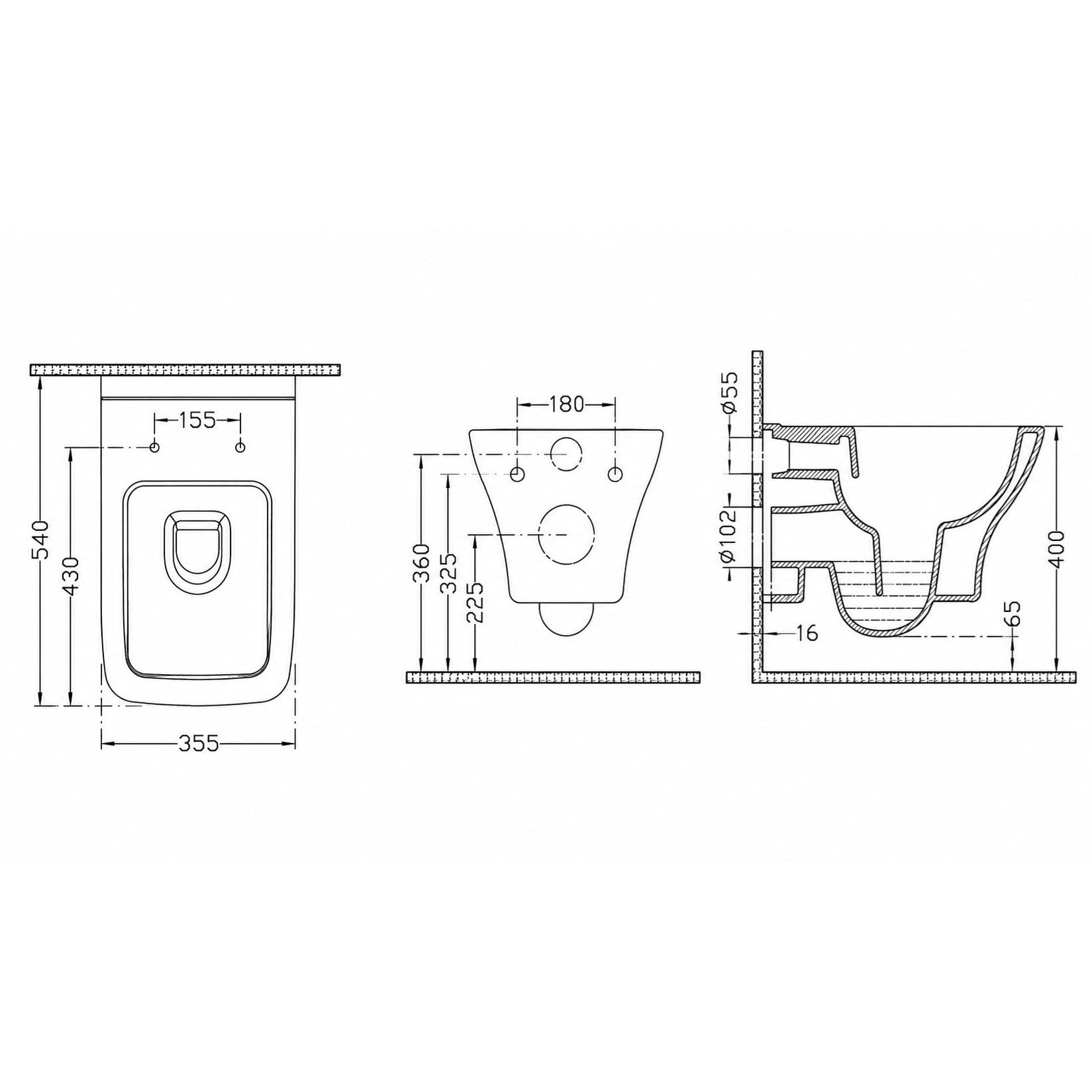 Dura Bagno Petra Kare Asma Klozet Rimless 54 cm Yavaş Kapanır Kapak Dahil Beyaz | DBO.36.01.03.01