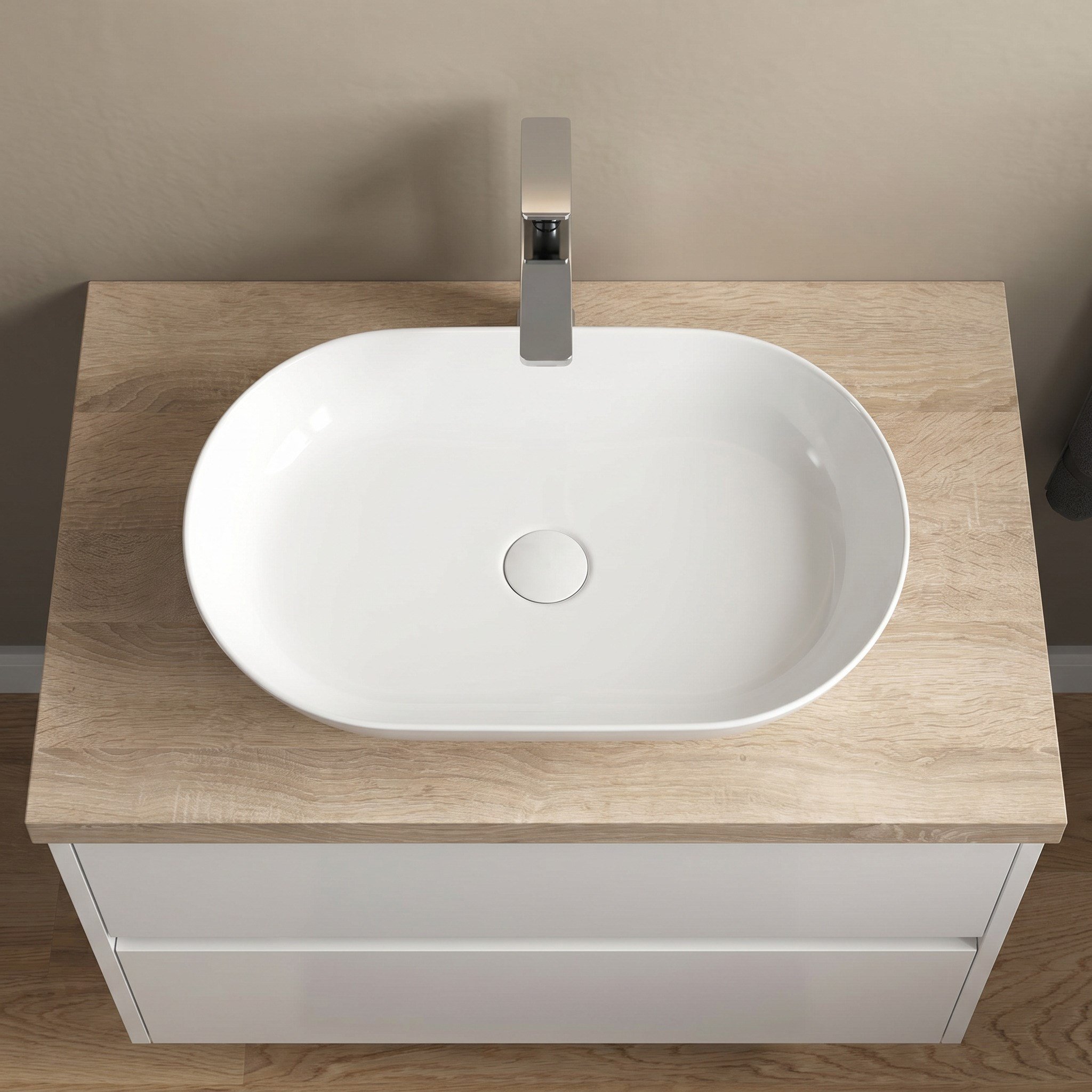 Dura Bagno Rose Çanak Lavabo 60x40 cm, Batarya Deliksiz Tezgah Üstü Beyaz |  5841