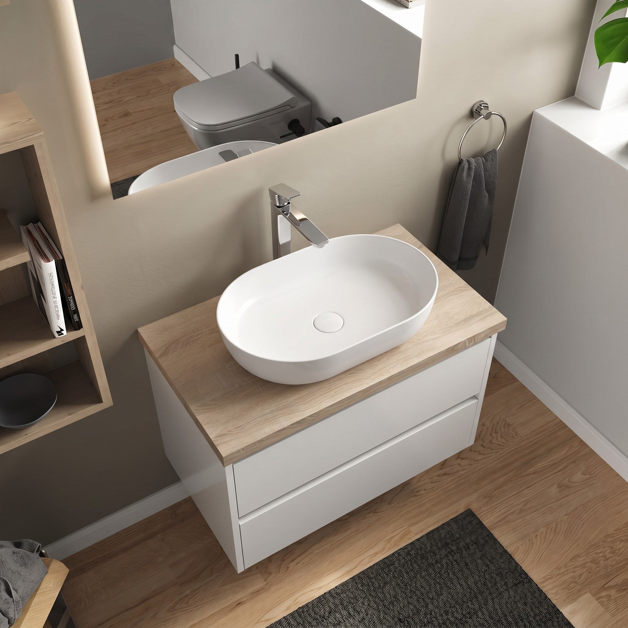 Dura Bagno Rose Çanak Lavabo 60x40 cm, Batarya Deliksiz Tezgah Üstü Beyaz |  5841